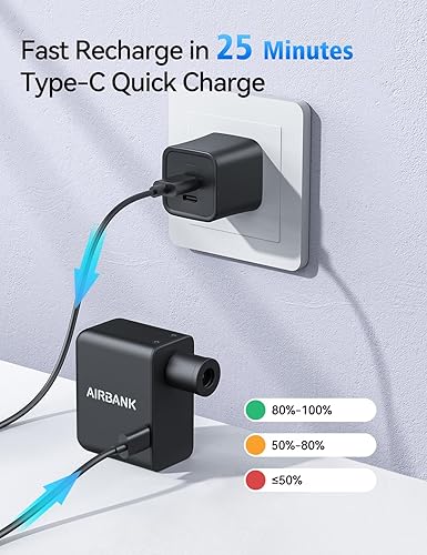 Vista 5 de AIRBANK Bomba de bicicleta portátil, mini bomba eléctrica de bicicleta de 100 PSI, batería recargable tipo C, bomba de aire pequeña inflador