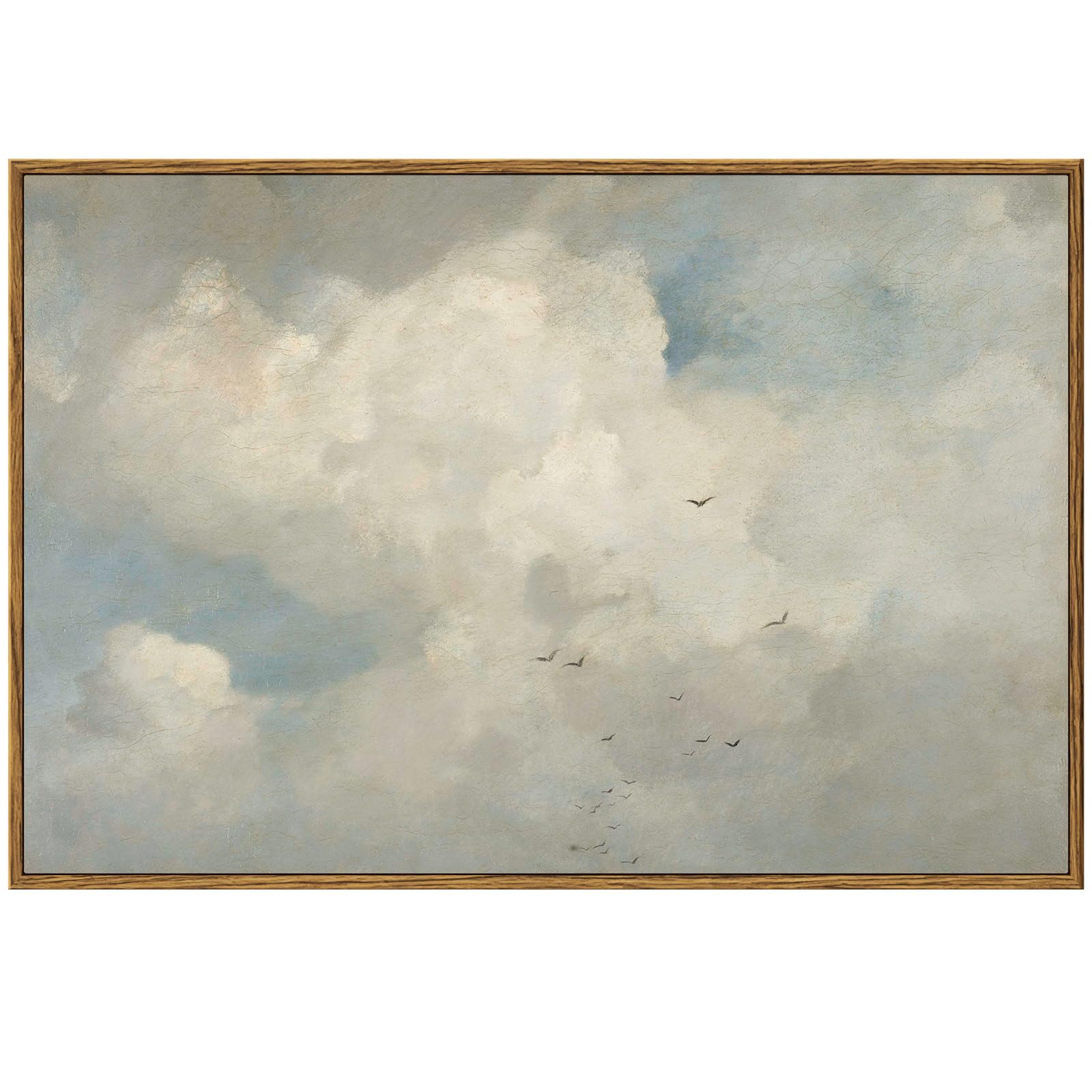 InSimSea Framed Canvas Wall Art Home Decor, 16x24in Classical Oil Paintings Sky Cloud Birds Prints, Vintage Landscape Large Wall Art for Living Room Bedroom Bathroom Home Office Decor