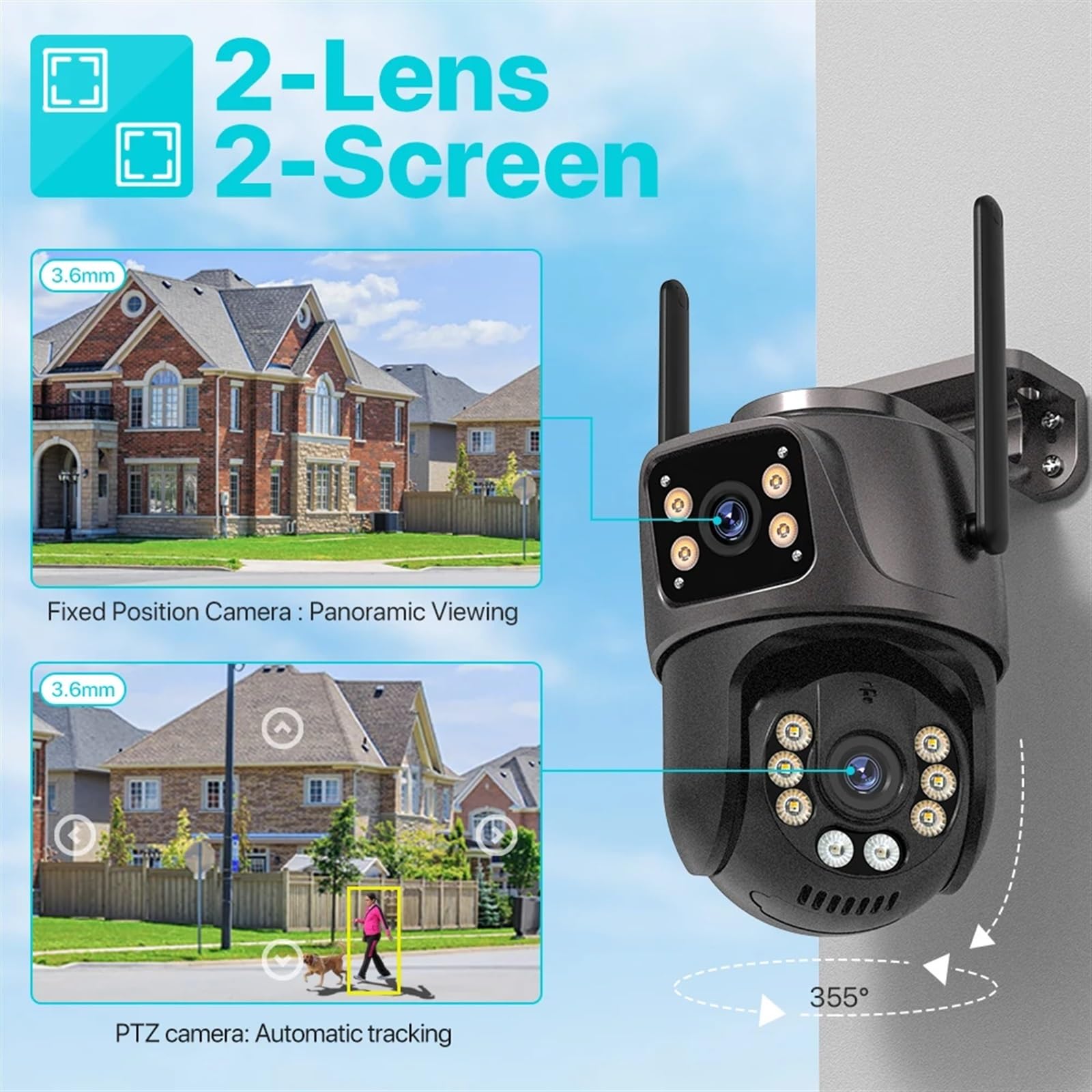 4K 8MP HD kamera PTZ zewnętrzna 4MP podwójny obiektyw podwójny ekran AI automatyczne śledzenie kamera IP CCTV nadzór audio-wideo P2P Łatwa instalacja(4MP Add 128G Card)