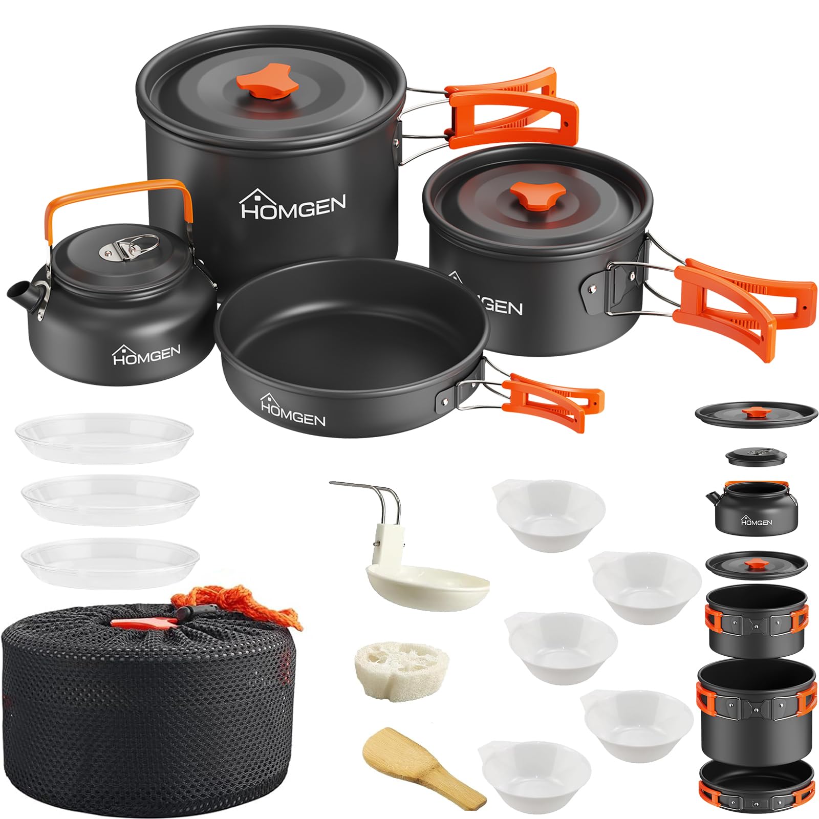 HOMGEN Portable Ultralight Anodized Aluminum Camping Cookware Set