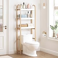 Spirich 3-Tier Over the Toilet Storage Shelf - Bamboo Frame Bathroom Organizer, Space-Saving Rack with 34" Clearance