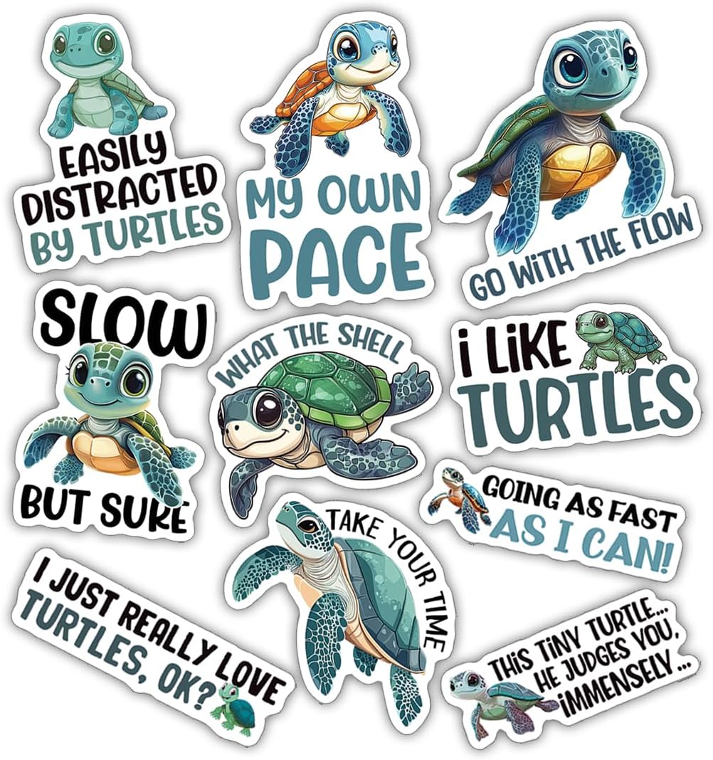 Amazon.com: 10pcs Turtle Sticker Sheet, Cute Sea Lover Vinyl Decals for ...