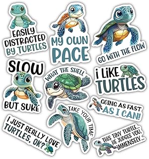 10pcs Turtle Sticker Sheet, Cute Sea Lover Vinyl Decals for Turtle Lovers, Ocean Fans, Nature Supporters, Waterproof, UV-Resistant, for Laptop, Water Bottle, Journal, Notebook, Scrapbook, Phone Case