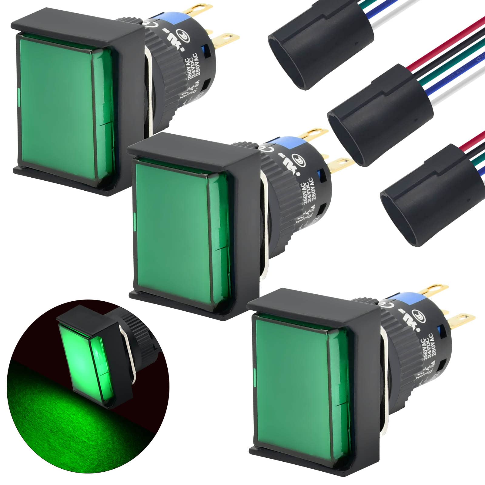 Snapklik.com : 16mm Rectangle Push Button Switch Momentary 12V DC LED ...