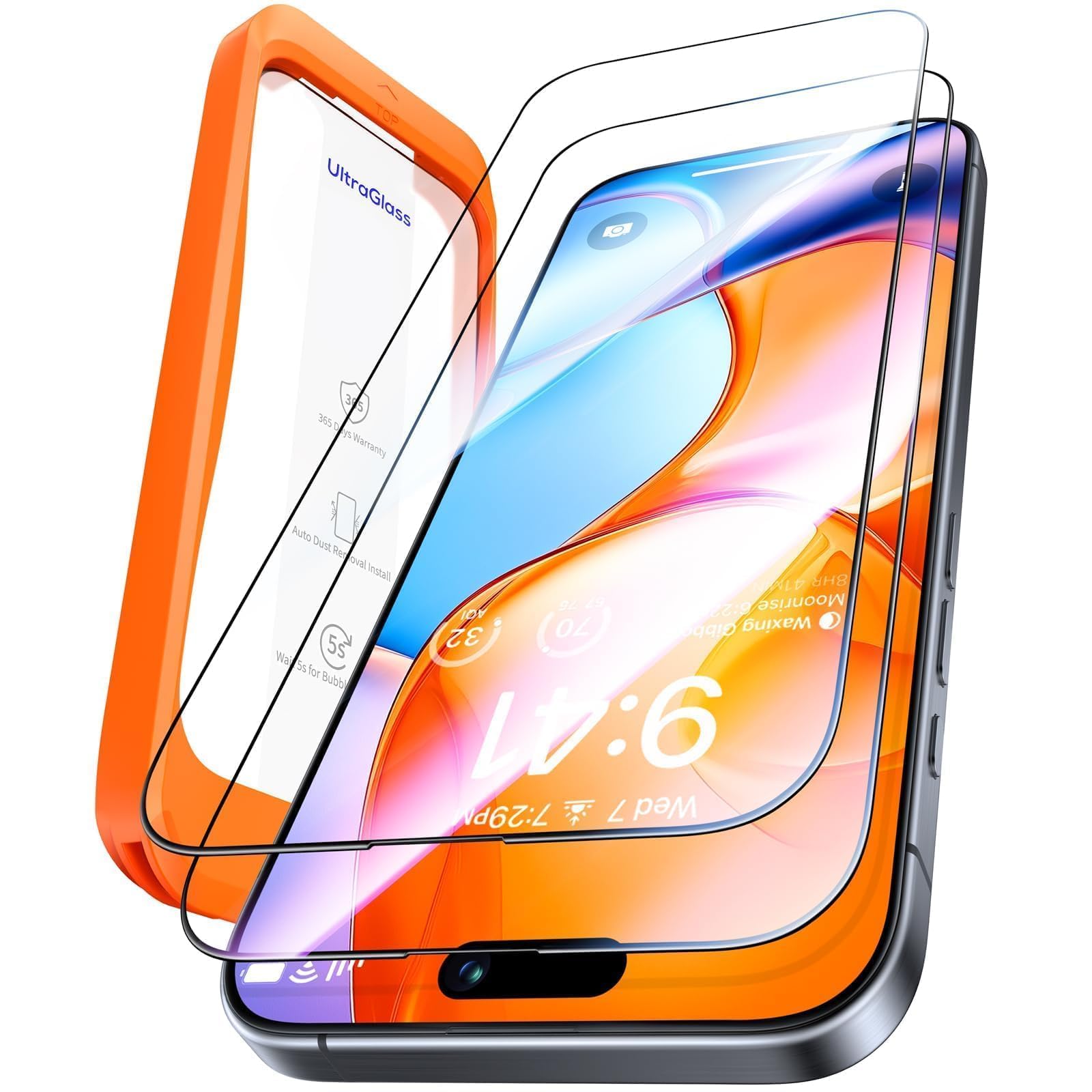 UltraGlass Top 9H+ Glas für iPhone 14 Pro Displayschutzfolie Panzerglas [Längste Haltbarkeit & Militärqualität Bruchsicher] Displayschutzfolie 14 Pro Vollständige Abdeckung, Anti-Fingerabdruck, 2