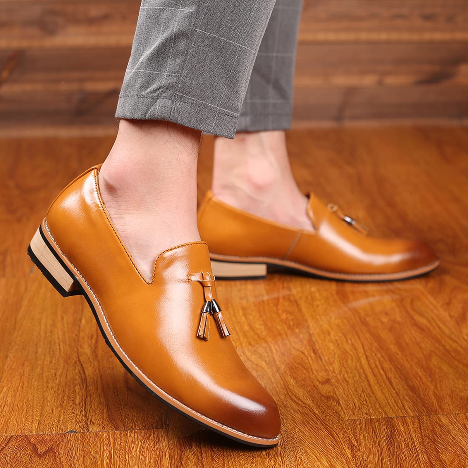 Mocasines clásicos con borlas para hombre, zapatos de vestir elegantes de piel sintética para negocios, bodas, fiestas, Amarillo, 39 1/3 EU