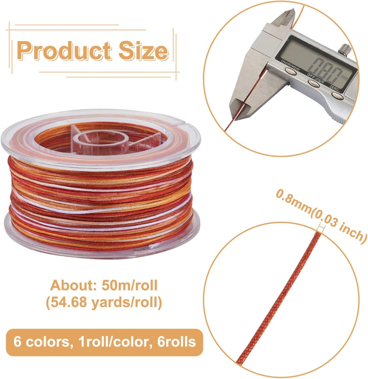 6 Rolls Polyester Beading Threads Segment Dyed Polyester Crafts Cords Mixed Color Bracelet Strings Jewelry Wires for DIY Bracelets Chinese Knotting Kumihimo Jewelry Crafts Making Supplies