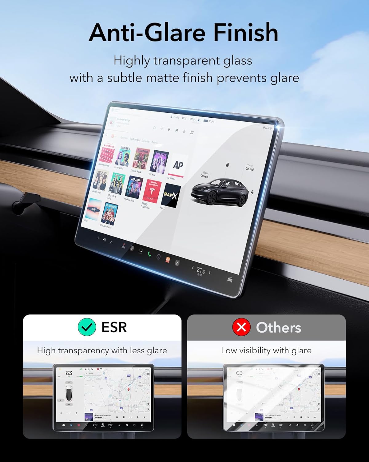 ESR Tempered Glass Screen Protector for Tesla Model 3 2025/2024 Highland, 15.4'' Center Console and 8'' Rear Touchscreen Protection Set, 9H Glass Matte Film Accessories with Alignment Kit, Anti Glare