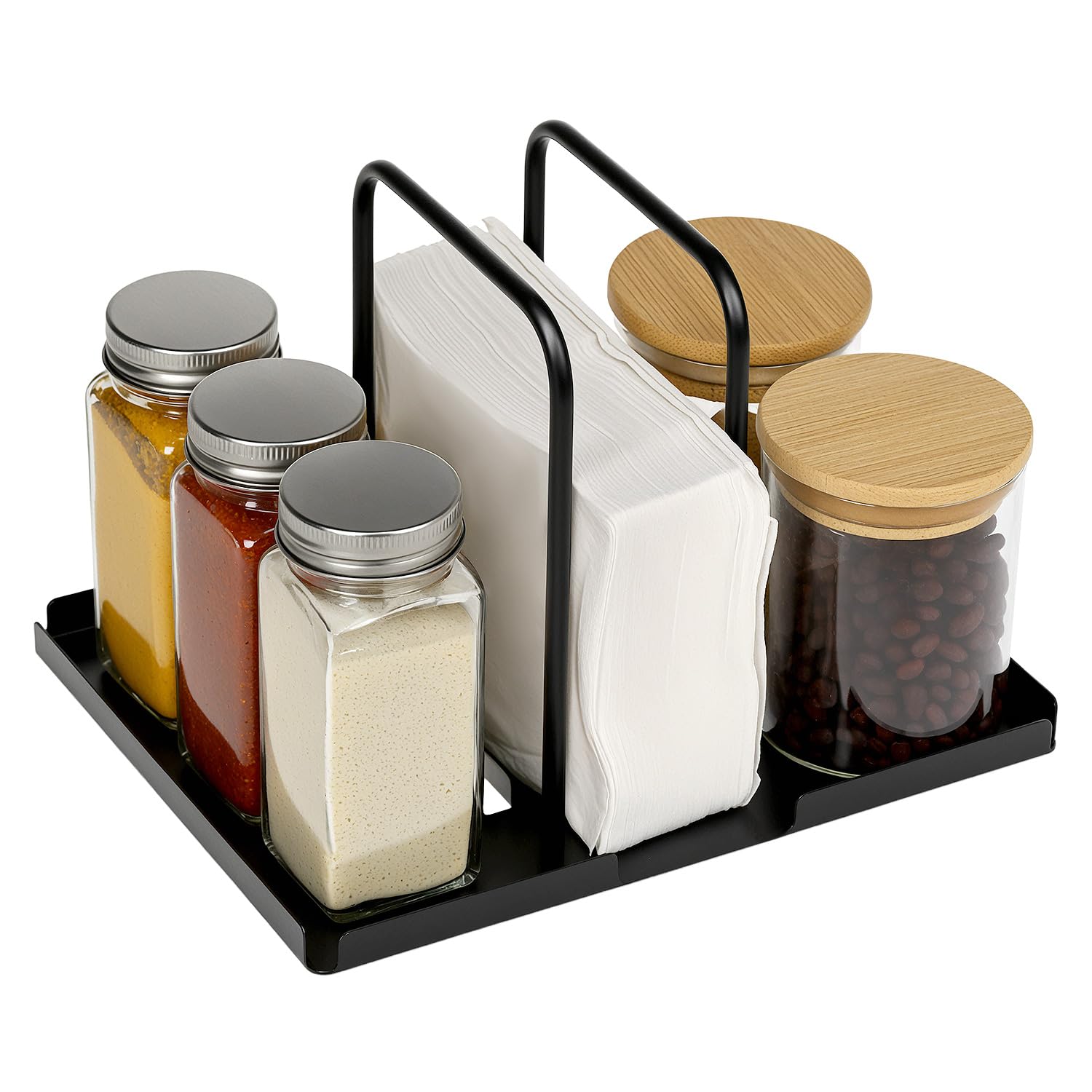 Porte-serviettes Papier En Métal Noir - Avec Plateau Pour Bouteilles D' épices - Gain De Place - Pour Porte-serviettes Papier En Métal Noir - Avec Plateau Pour Bouteilles D' épices - Gain De Place - Pour