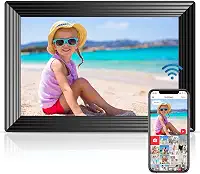 Frameo Marco de fotos WiFi digital de 10.1 pulgadas, marco de fotos digital inteligente com 16 GB de almacenamiento, pantalla táctil IPS HD de 1280 x 800, rotação automática
