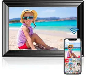 Frameo Marco de fotos WiFi digital de 10.1 pulgadas, marco de fotos digital inteligente com 16 GB de almacenamiento, pantalla táctil IPS HD de 1280 x 800, rotação automática