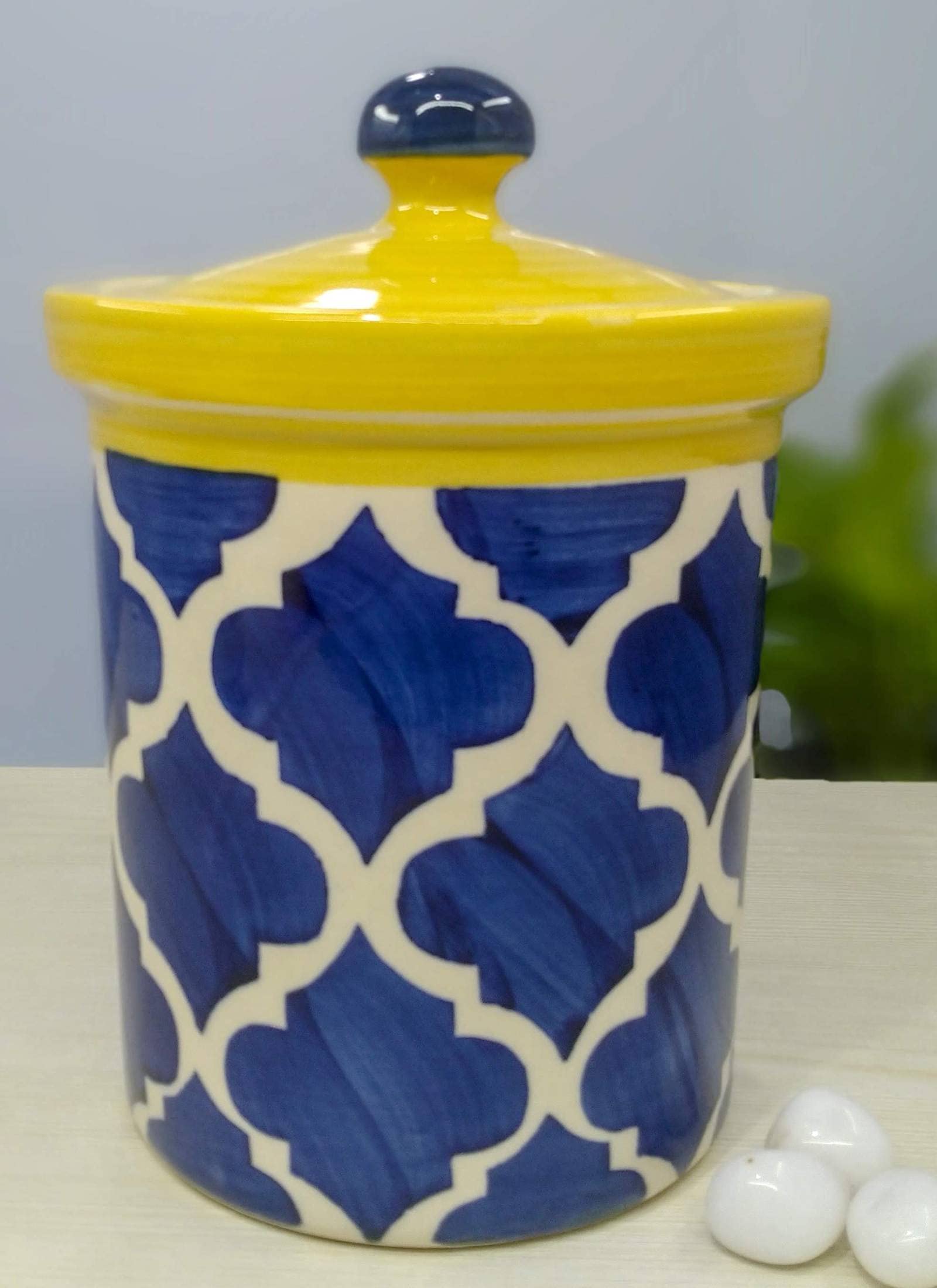 KITTENS Handcrafted Multipurpose Ceramic Food Storage Jar with Lid Used for storing Cookies Pickle Dry Fruits at Home and Kitchen - 750 mL (Set of 1, Yellow & Blue) (B09B21PBMX) Amazon Price History, Amazon Price Tracker