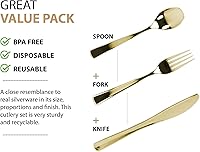 Vista 7 de Juego de cubiertos de plástico dorado, 160 unidades, cubiertos extra resistentes, cubiertos desechables, 80 tenedores, 40 cucharas, 40 cuchillos
