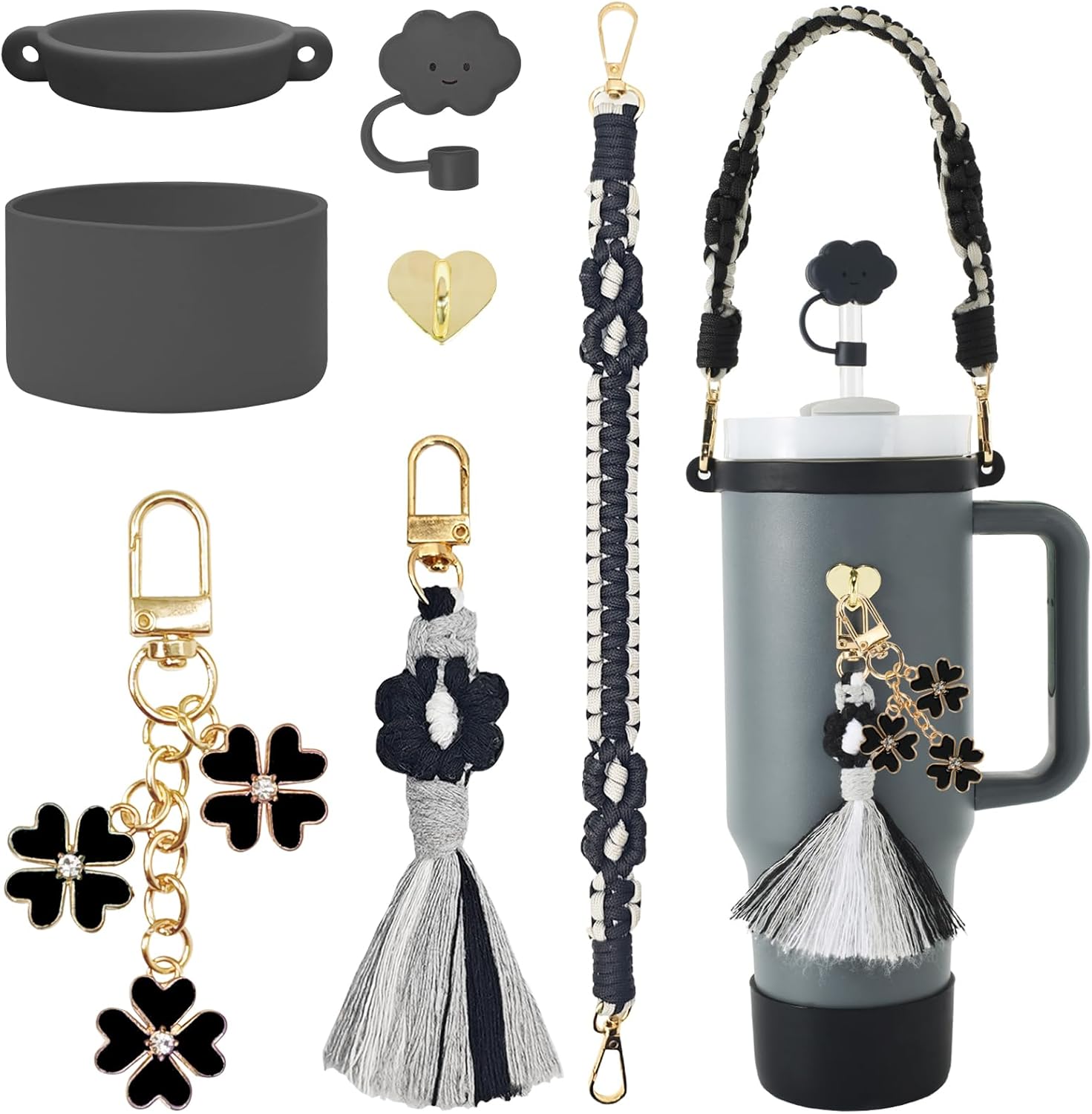 Morla Accessories Set for Stanley Cup,Paracord Handle Strap Carry for Simple Modern and Other 8oz - 40oz Tumbler.Water Bottle Carrier Set.