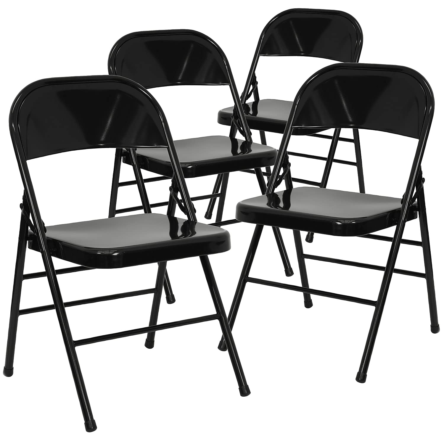 Flash Furniture 4 Pack HERCULES Series Triple Braced & Double Hinged Black Metal Folding Chair