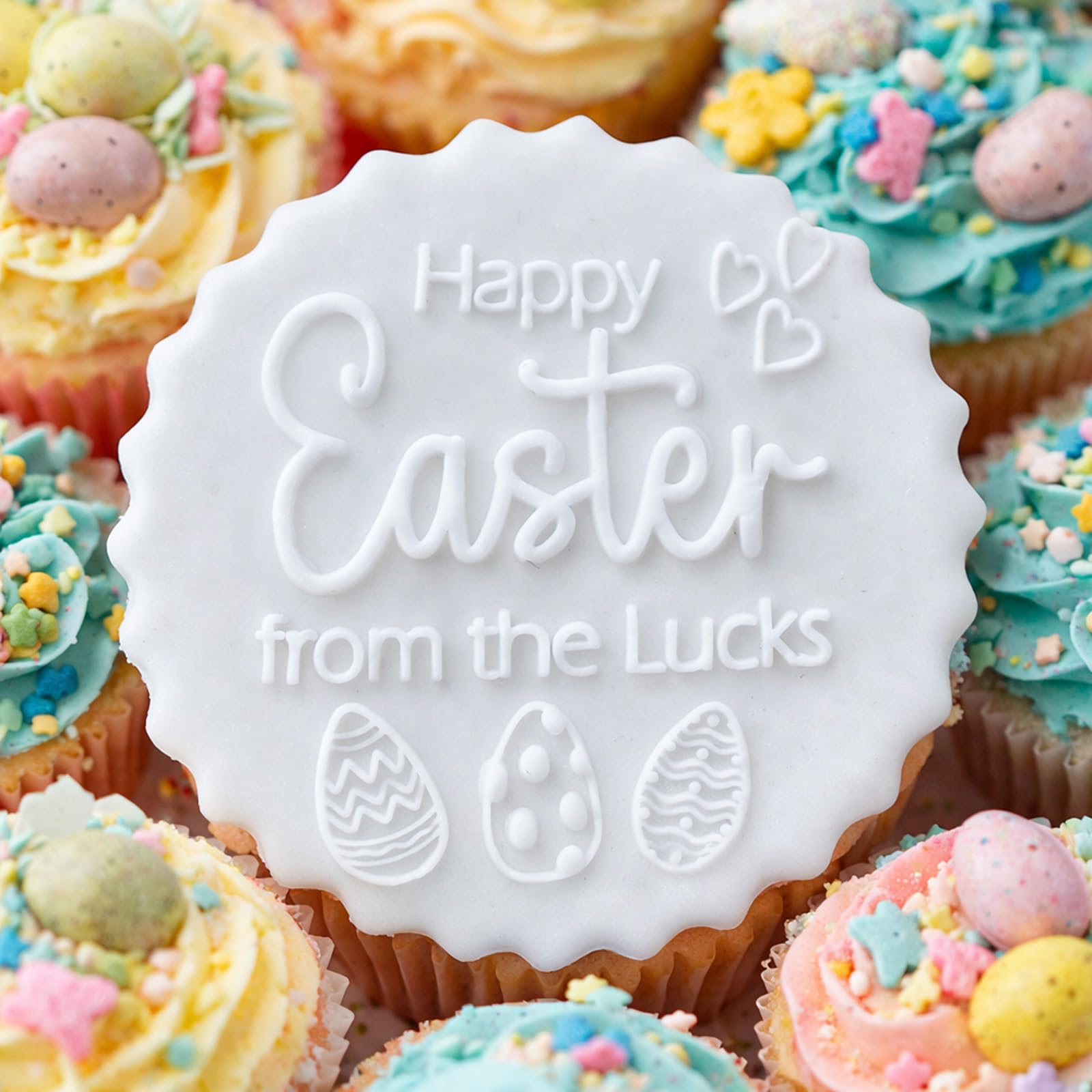Luck And Luck Clear Personalised Happy Easter Icing Debosser, Custom Cookie Biscuit Stamp, Easter Cake Decorating, Cupcake Fondant Decoration