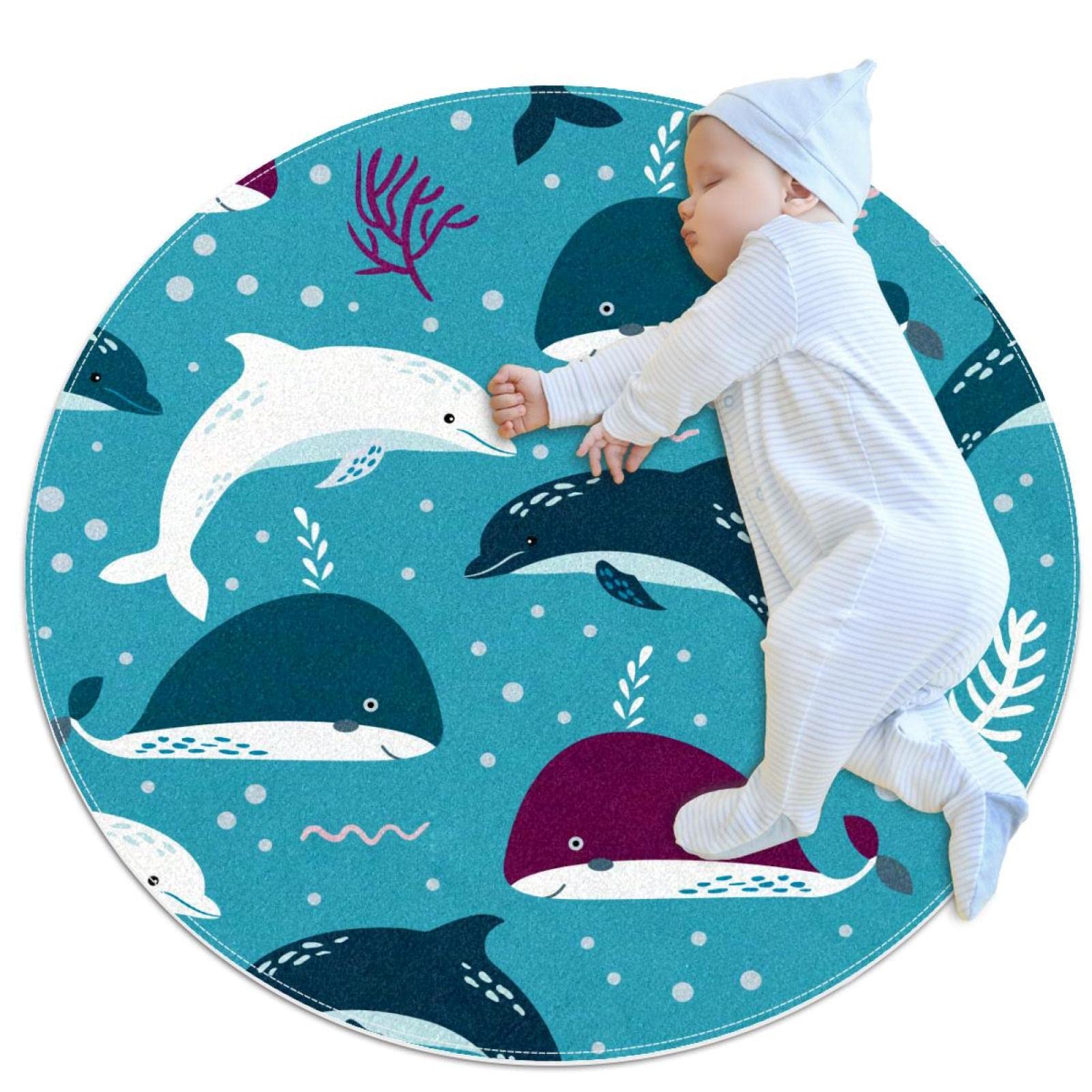 Tapis moderne antidérapant requin dauphin pour déco enfant marine