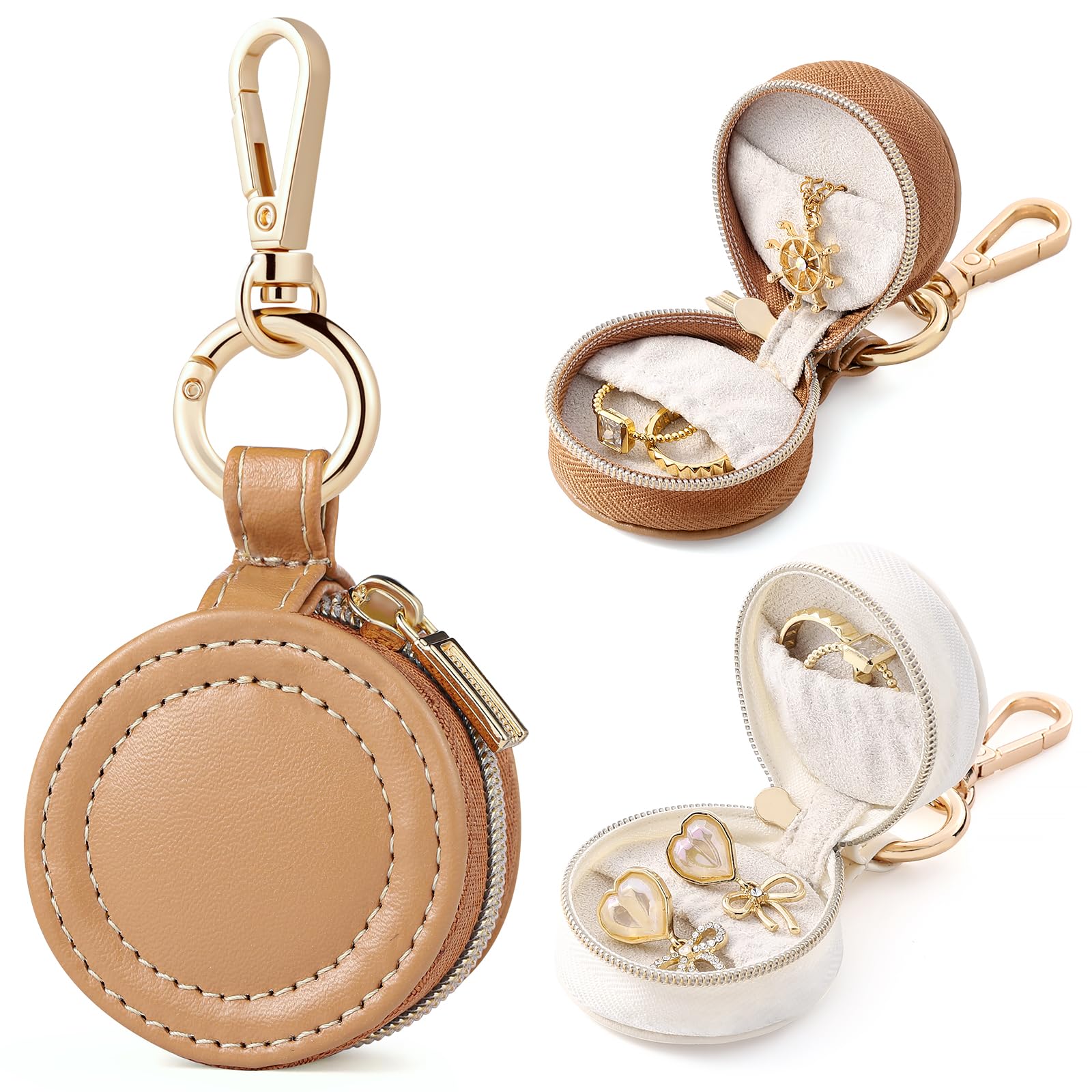 Oranllow 2 Pcs Portable Jewelry Ring Holder Boxs with Keychain Small Jewelry Travel Sports Ring Keeper Case Earring