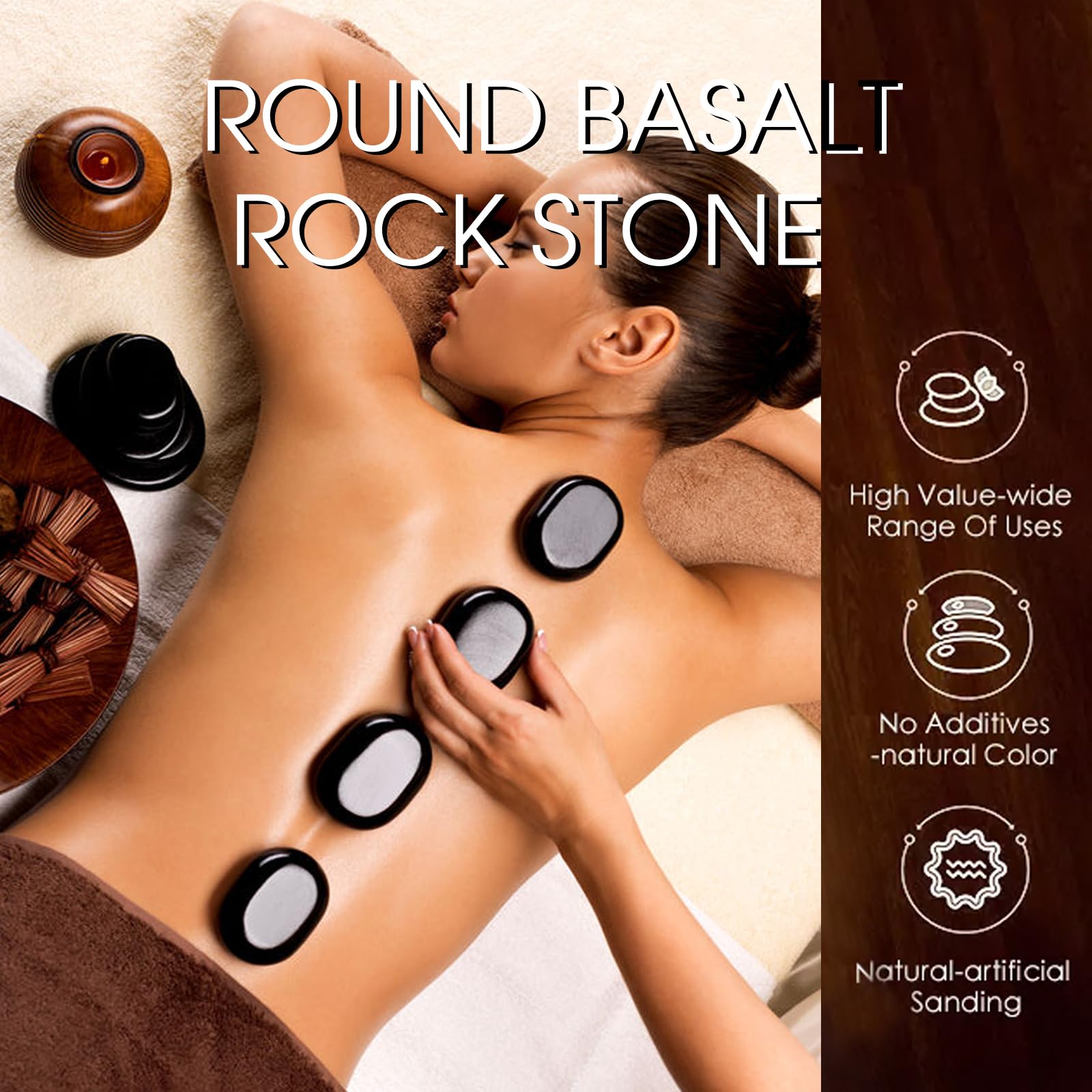 Maxdee Piedras de masaje esenciales para masaje, 6 piedras calientes grandes, kit de masaje, piedras de masaje para spa profesional o en casa, calentador de pies, relajante, curación, alivio del