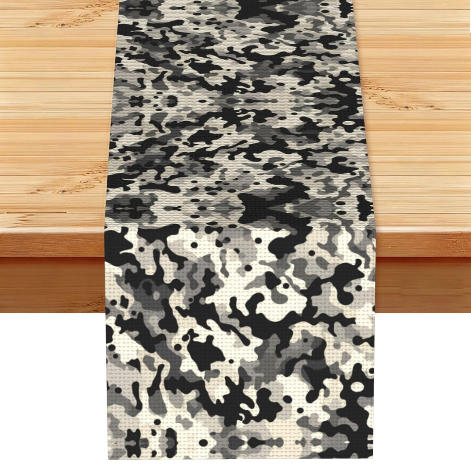 Speckled Grey Tone Camo Printed Table Runner 13 x 72, Wrinkle Resistant Decor for Dining Table Coffee Table Fireplace