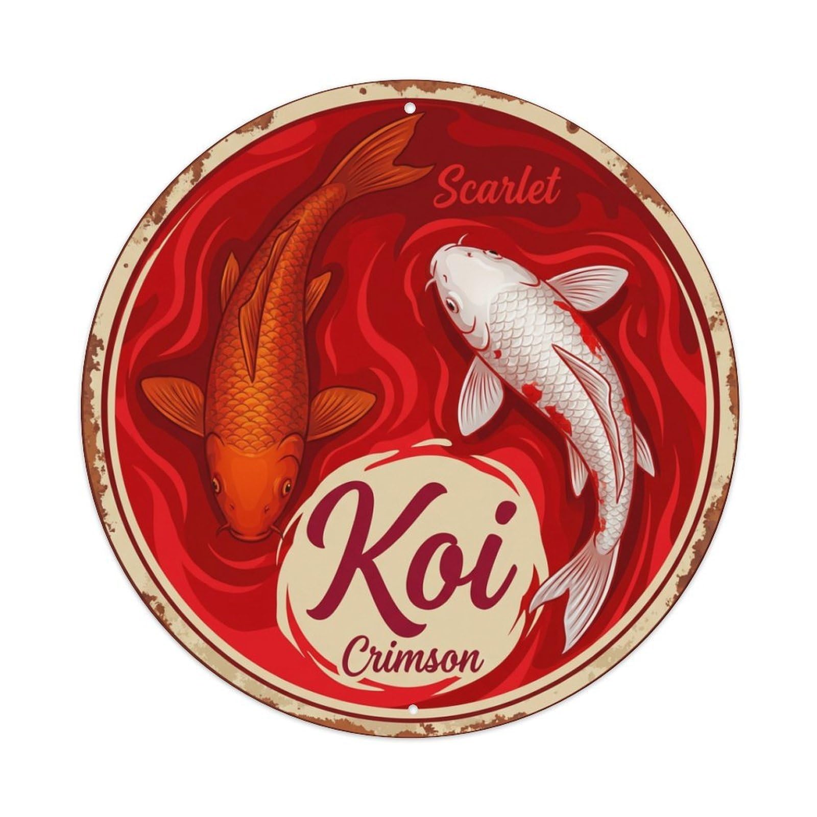 Koi Fish Scarlet Crimson Waters Red Bright Vibrant Bold Metal Tin Sign