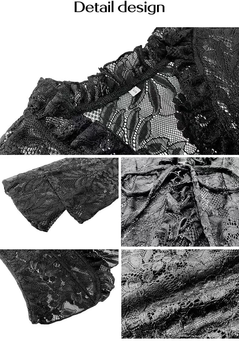 Women's V Neck Lace Sheer Top Sexy Mesh See Through Shirts Open Front Tie Long Sleeve Blouses Y2k Going Out Tops - Image 6