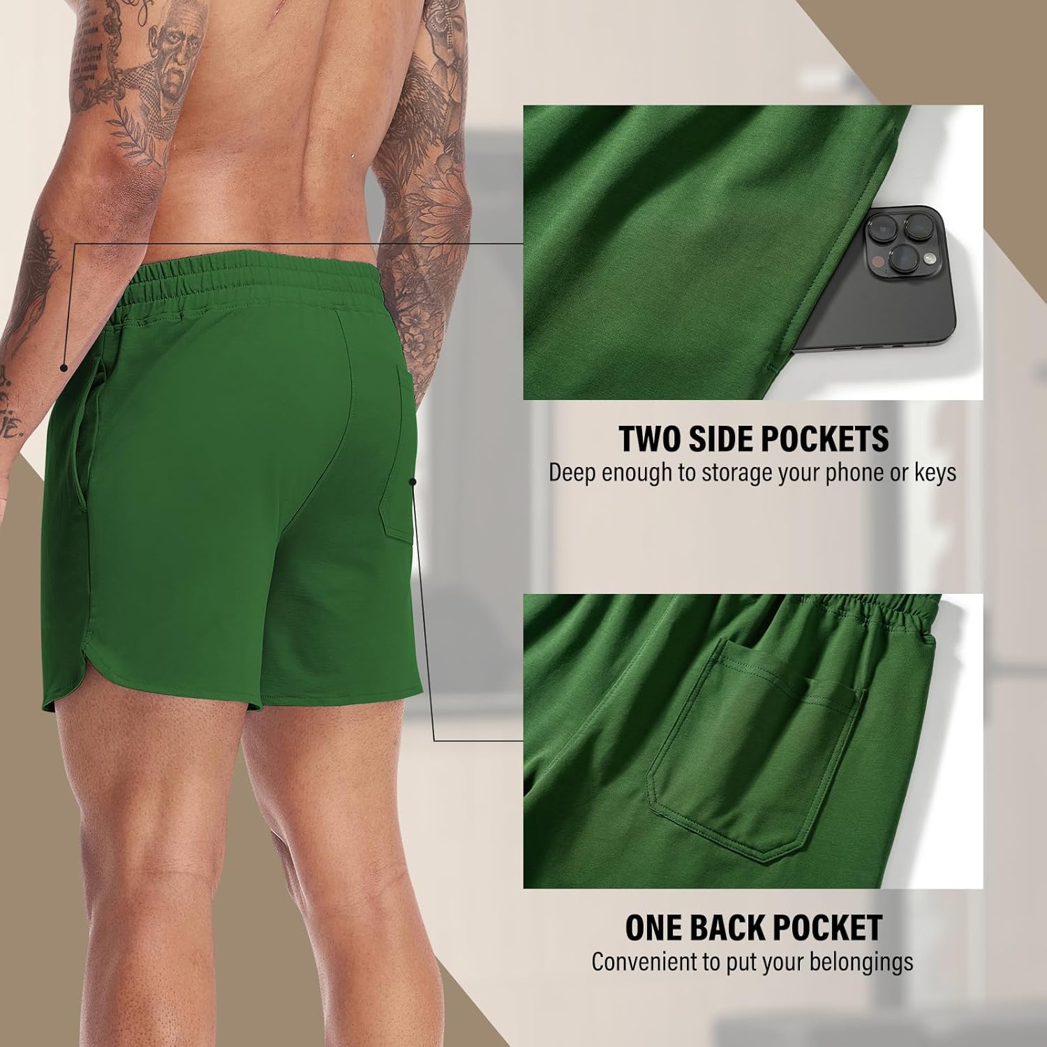 AMY COULEE Mens 5 Inch Workout Shorts with Pockets, Cotton Gym Running Shorts, Split Side Lounge SweatShorts - Image 4