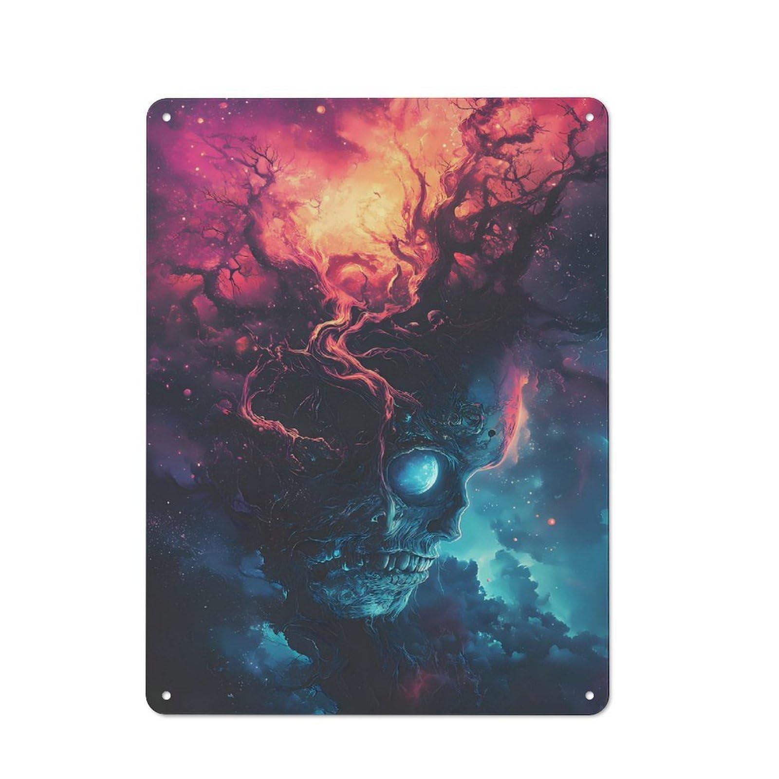 Junmoney Cosmic Skull Tree Printed Metal Sign 40X30cm For Guest Room Or Hallway, Suited To Home Decor Collectors