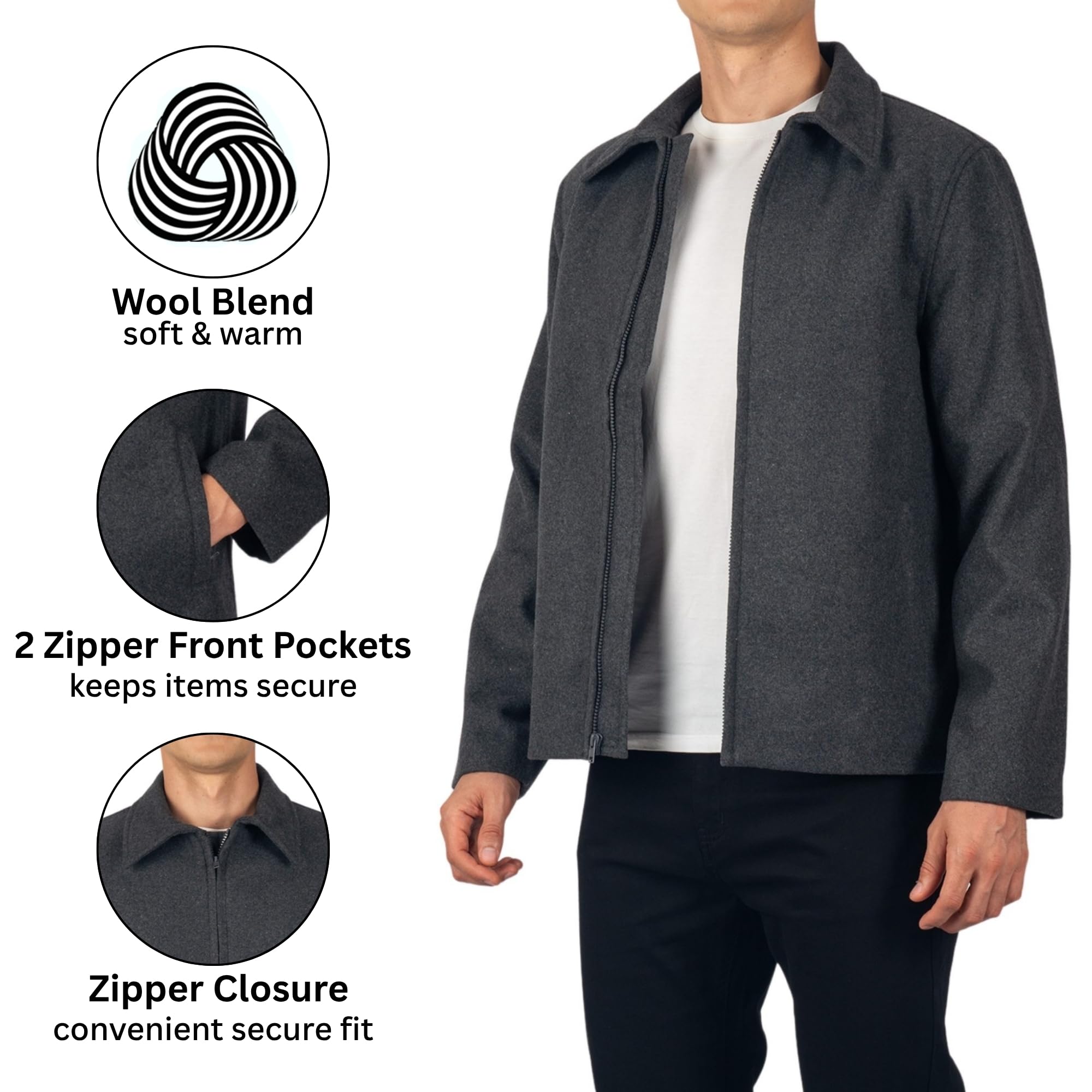 Alpine Swiss Grant męska kurtka wełniana – 71 cm James Dean Style Bomber z kieszeniami zapinanymi na zamek błyskawiczny