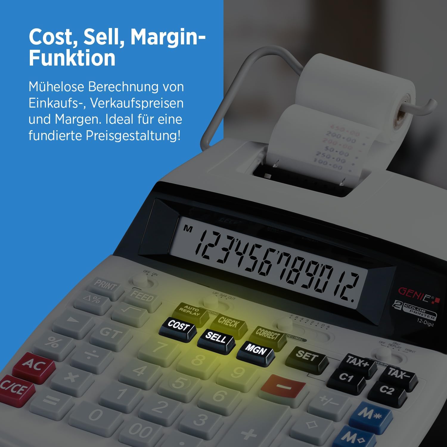 Cost, Sell, Margin keys on Genie D69 Plus calculator