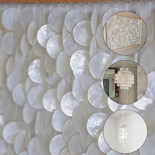 Miniatura 6 de 60 unidades de conchas redondas Capiz, conchas marinas naturales redondas de 2 pulgadas con 2 agujeros, piezas de conchas blancas para campanillas