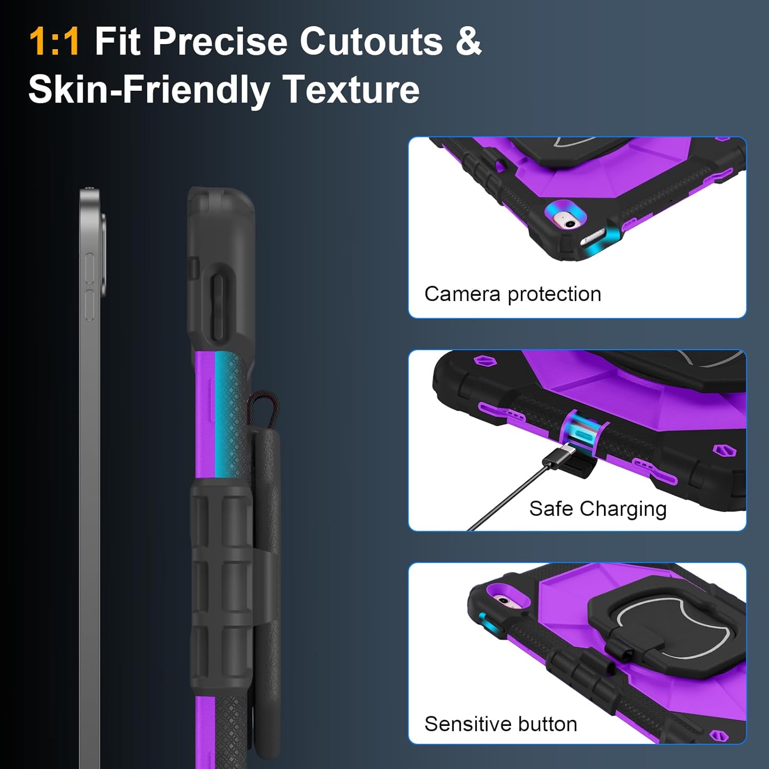 Case for iPad (A16) 11th Generation 11 Inch 2025, Ubearkk for iPad 10th Generation 10.9 inch 2022 case with Screen Protector 360 Degree Rotating Stand Shoulder Strap Pencil Holder, Black Purple