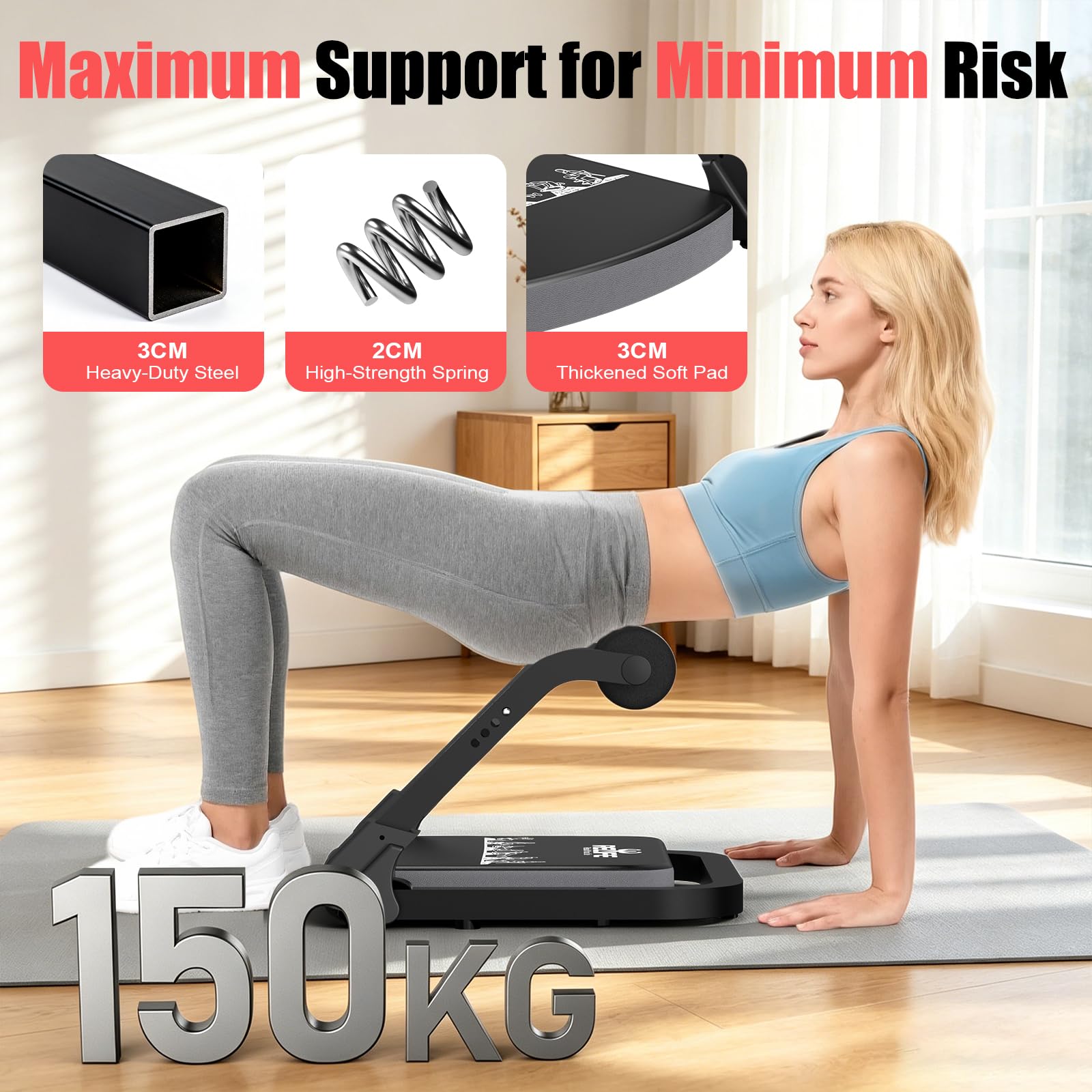 RELIFE REBUILD YOUR LIFE Allenatore per addominali, attrezzo per la casa, pieghevole e 3 livelli di resistenza, addominali, gambe, glutei, addominali