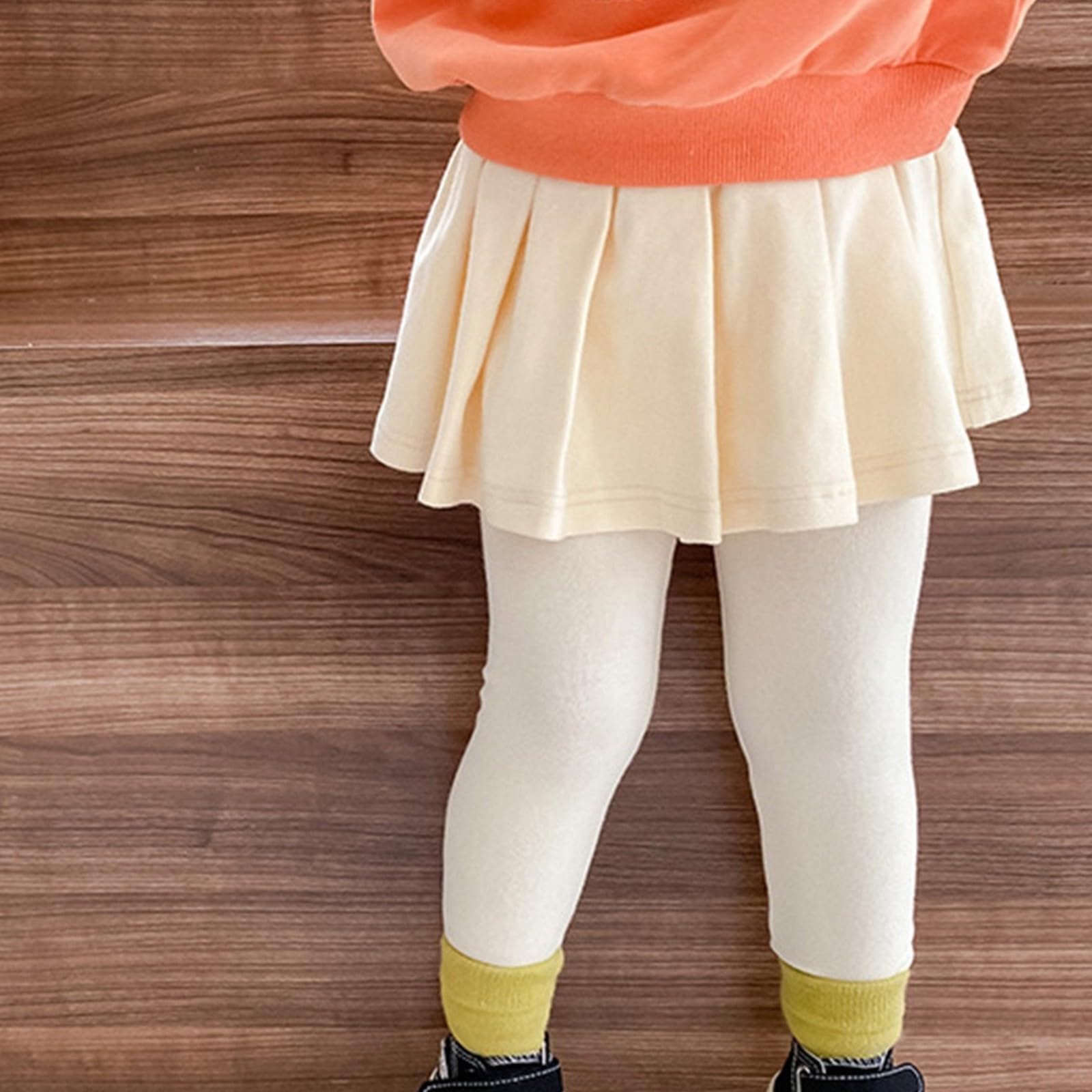 Baby Toddler Girls Footless Ankle Length Thermal Tights Skort, Kids Girl Stretchy Basic Leggings (Beige, 12-18 Months)