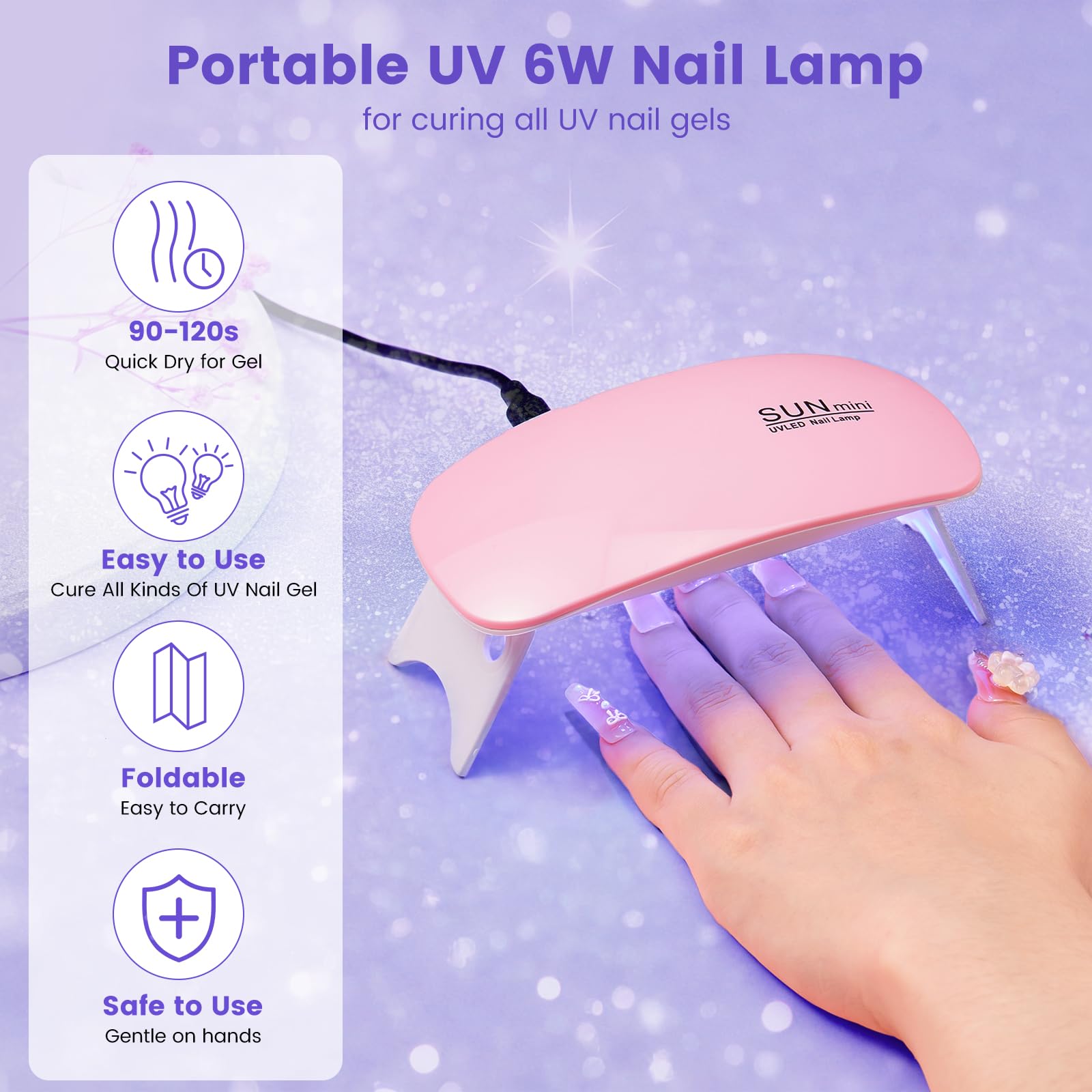 Kit de démarrage pour ongles en acrylique pour débutants : 4 couleurs de poudre acrylique pour ongles avec doigt d'exercice, lampe et ponceuse à ongles - Poudre acrylique pour ongles à faire soi-même