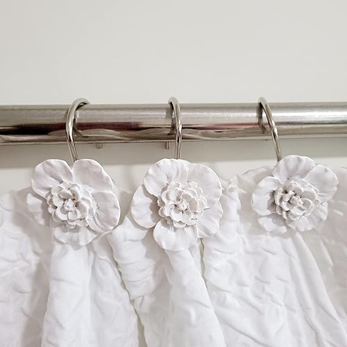 Miniatura 3 de Juego de 12 ganchos para cortina de ducha con flores blancas, decoración de moda para el hogar, a prueba de óxido, anillos de cortina de ducha con