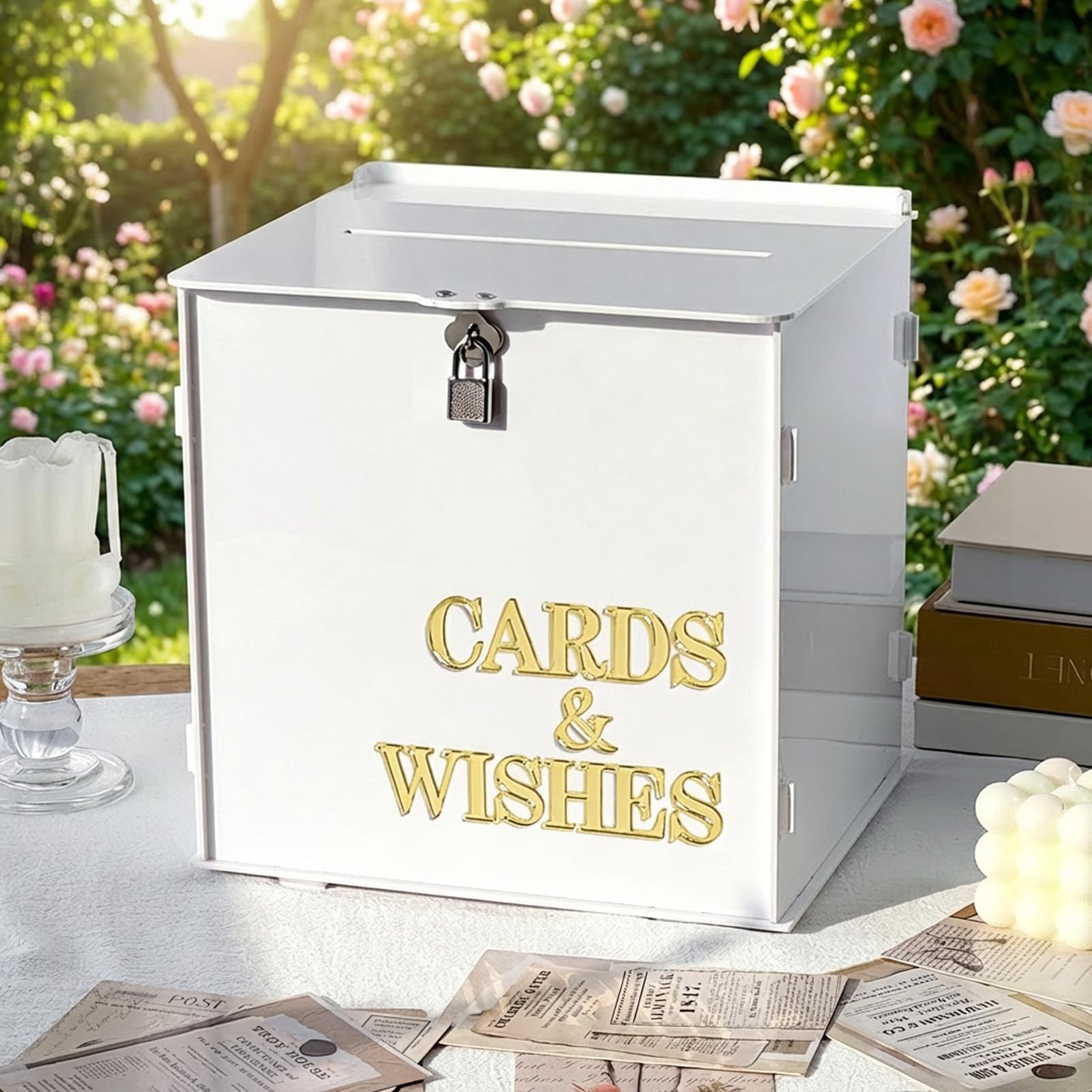 Photo 1 of AerWo White Acrylic Wedding Card Box with Lock