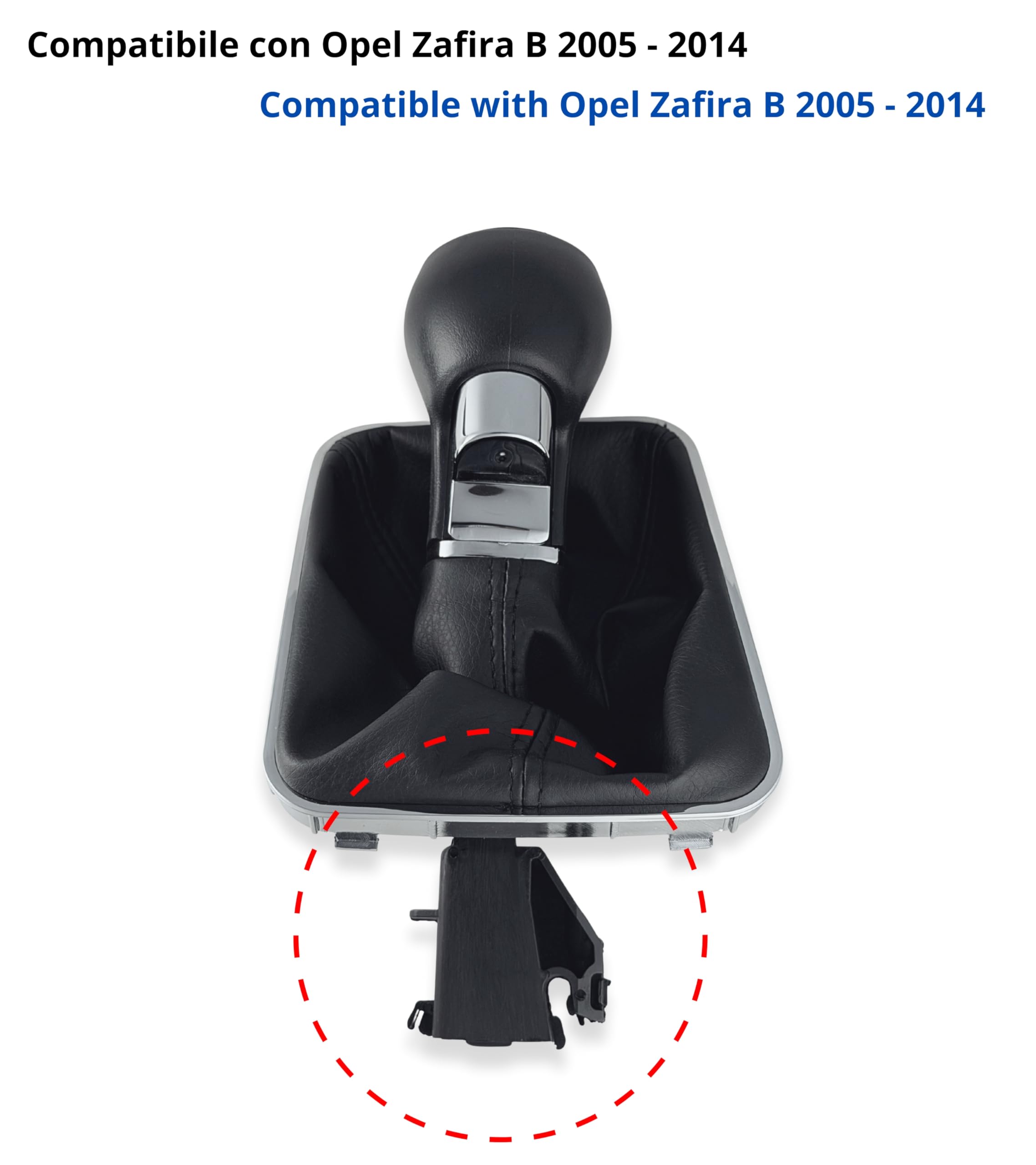 1neiSmartech Kit Pomello Leva Cambio 6 Marce con Pulsante Retromarcia + Cuffia e Cornice Argento, Compatibile con Opel Zafira B 2005–2014, Verifica OEM OE 55354140