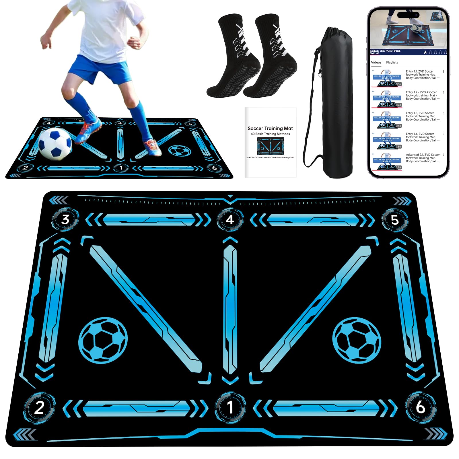 Soccer Training Equipment,Soccer Training Mat Improve Strength,Agility and Coordination,Anti-Slip Silent Absorption Soccer Footwork Training Mat