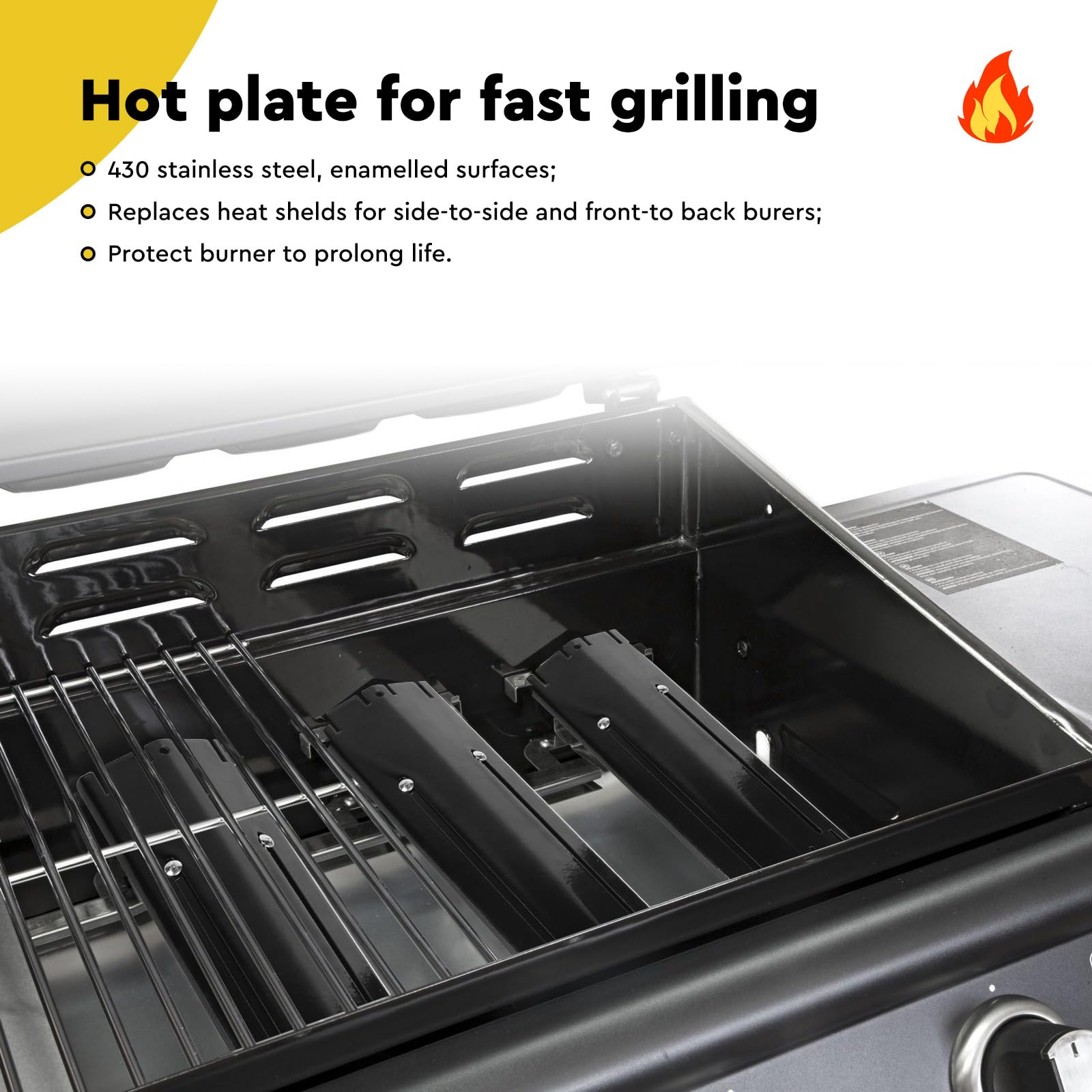 SWAWIS 4 Set 29,8-53,3 cm Universal Placa de Calor Piezas, Accesorio de Calor de 430 Acero Inoxidable para Landmann Outback Brinkmann Charbroil, Burner Cover(Negro)