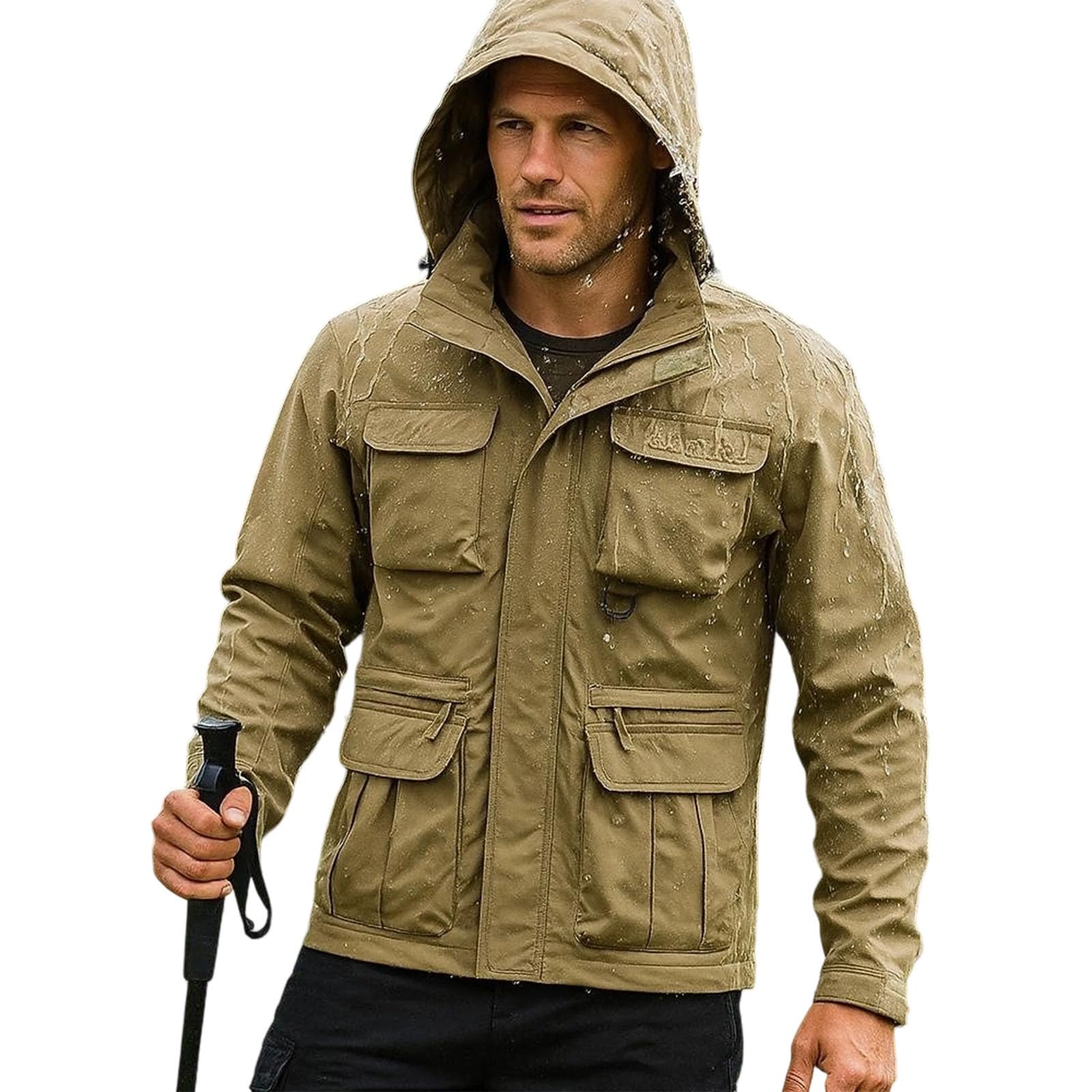 Generisch Wasserdichte Arbeitsjacke Männer Plus Größe Atmungsaktive Outdoor Softshelljacke mit Mehreren Taschen Langen Ärmeln und Reißverschluss Übergangsjacke zum Wandern Laufen