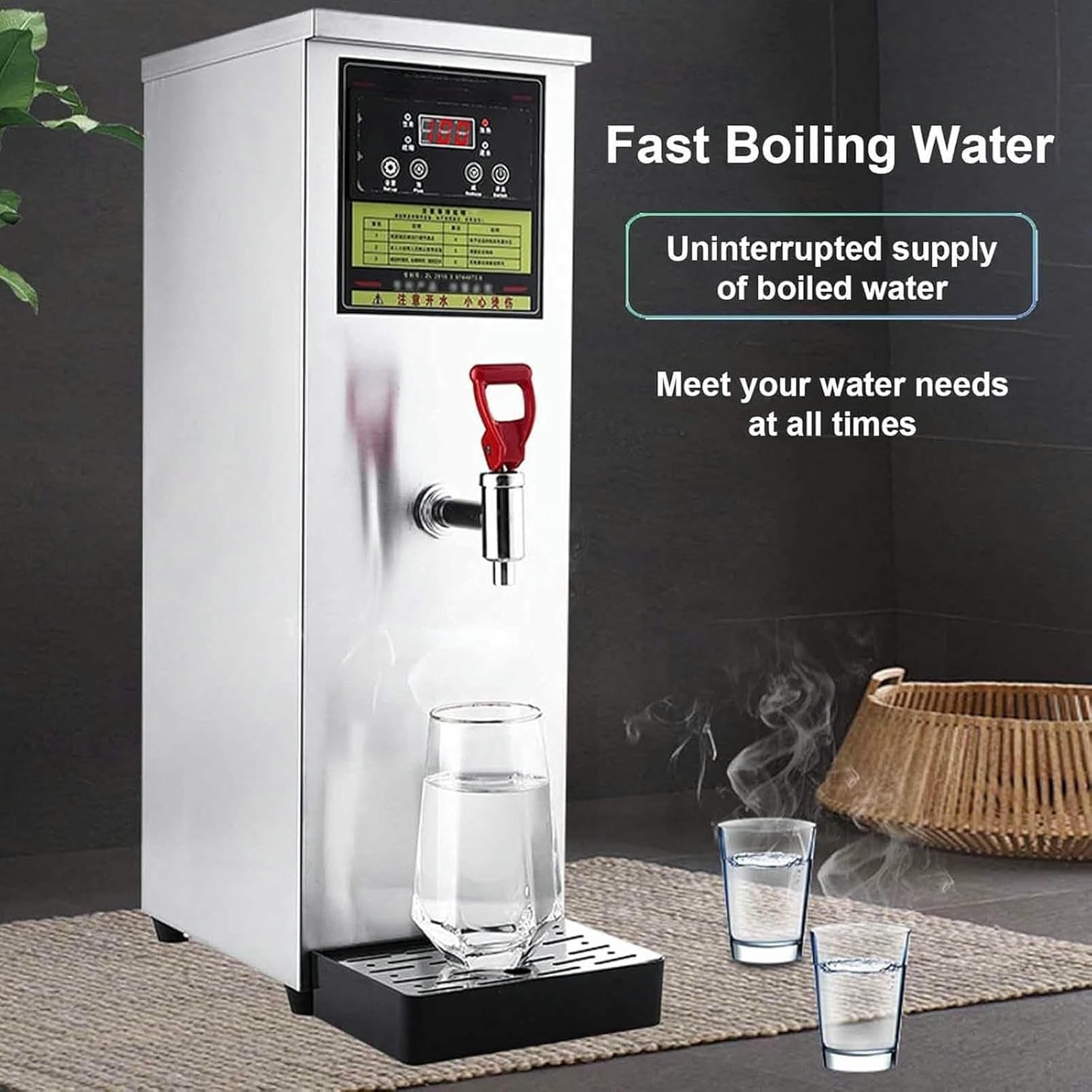 LYDZUSDP Commercial Automatic Hot Water Boiler,Tabletop Hot Water Dispenser with Smart Control Panel,Non Drip Tap,for Coffee Shop,Bar,Bakery,Company(Silver)