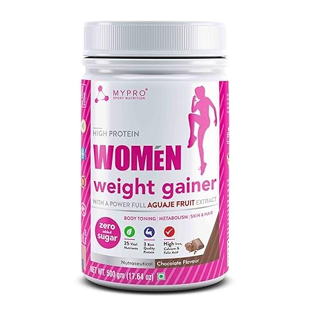 Mypro Sport Nutrition High Protein Women Weight Gainer With Power Full AGUAJE FRUIT Extract For Increase Breast Muscle (24 Vital Nutrients,3 Best Qaulity Protien) Chocolate Flavor For Women-500 Gm