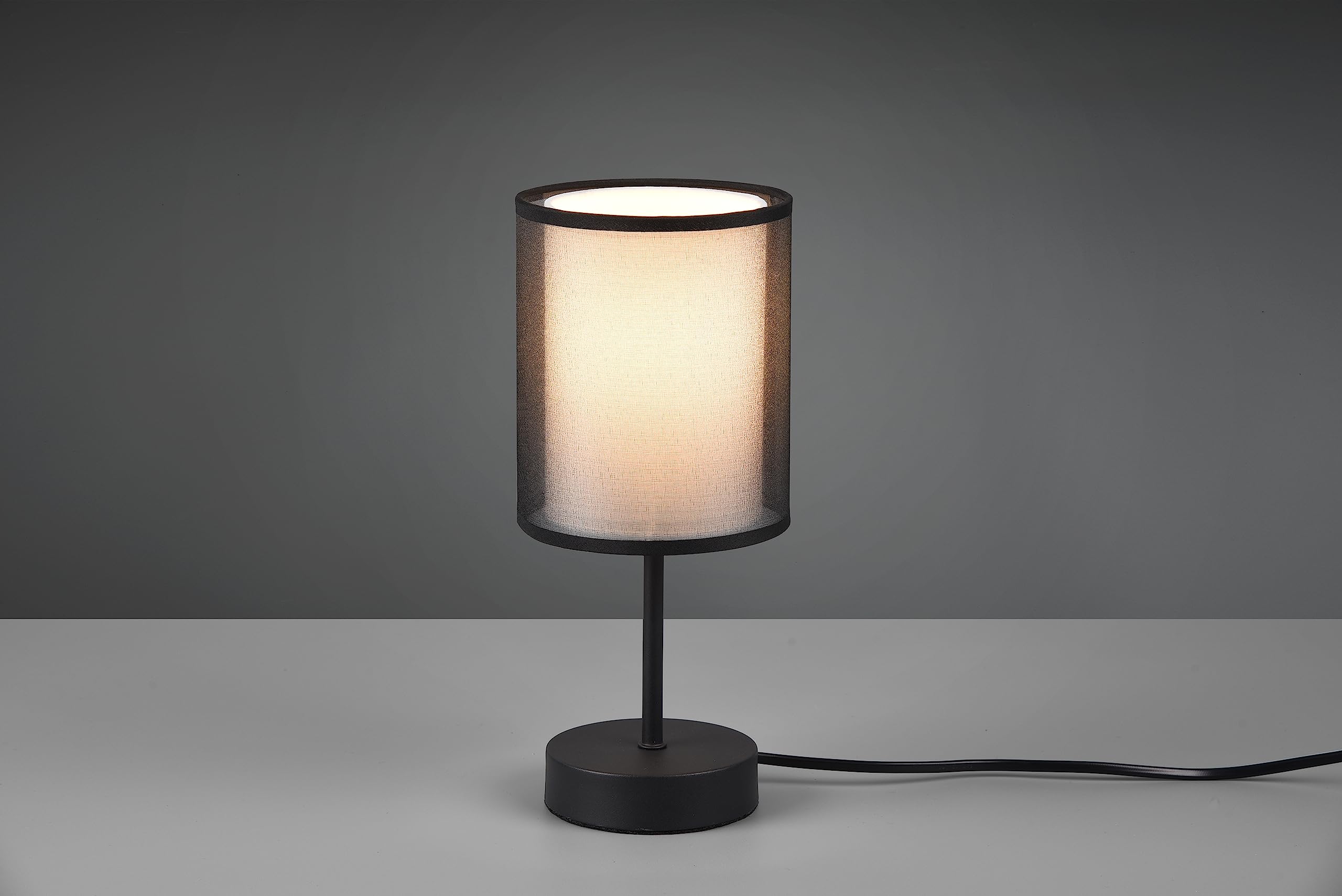 Trio, Lampe de table, Burton 1xE14, max.28,0 W Organza, Fumé, Corps: Métal, noir mat Ø:12,5cm, H:28,5cm Interrupteur de cordon,IP20,Sans illuminant