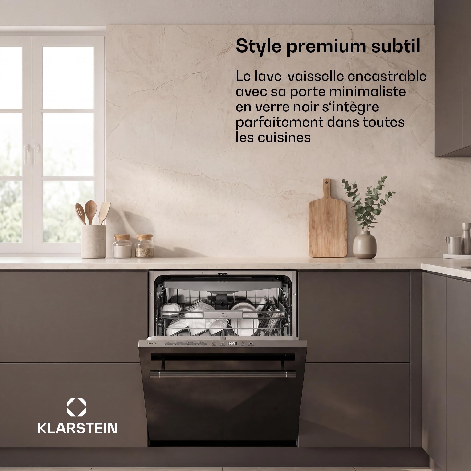 Klarstein Luxara Lave-vaisselle encastrable 14 couverts 8 programmes AquaStop Eco Wash