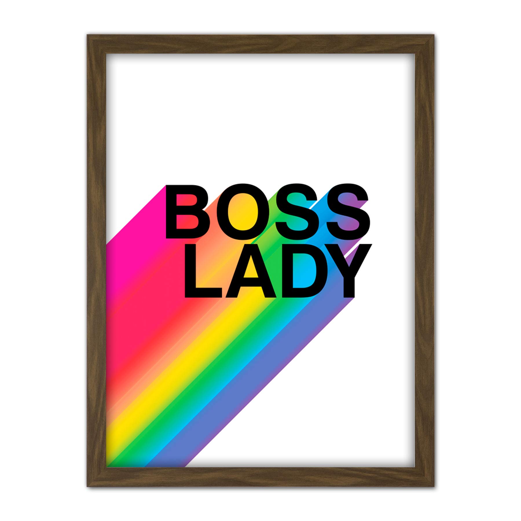 Wee Blue Coo Boss Lady Rainbow White Motivational Artwork Framed Wall Art Print 18X24 Inch