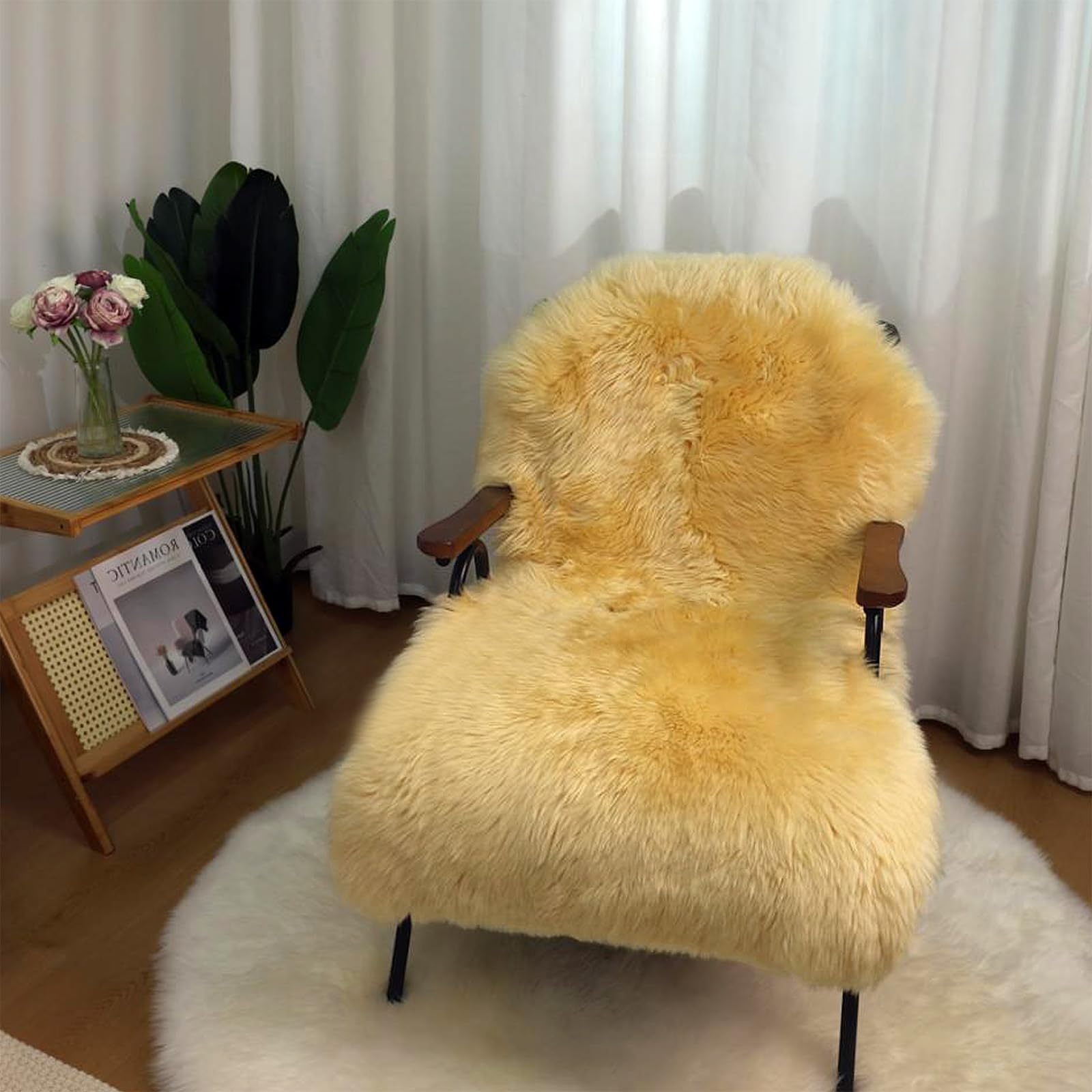 RZLWOOL Genuine Sheepskin Rug New Zealand Luxury Lambskin Rug, Natural Fluffy Sheepskin Throw for Bedroom Living Room Children's Room - Premium Area