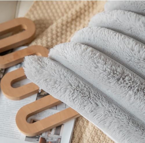 Miniatura 4 de Juego de 2 fundas de almohada de felpa de piel sintética de 16 x 16 pulgadas, fundas de almohada decorativas de lujo, a rayas, suaves y acogedoras