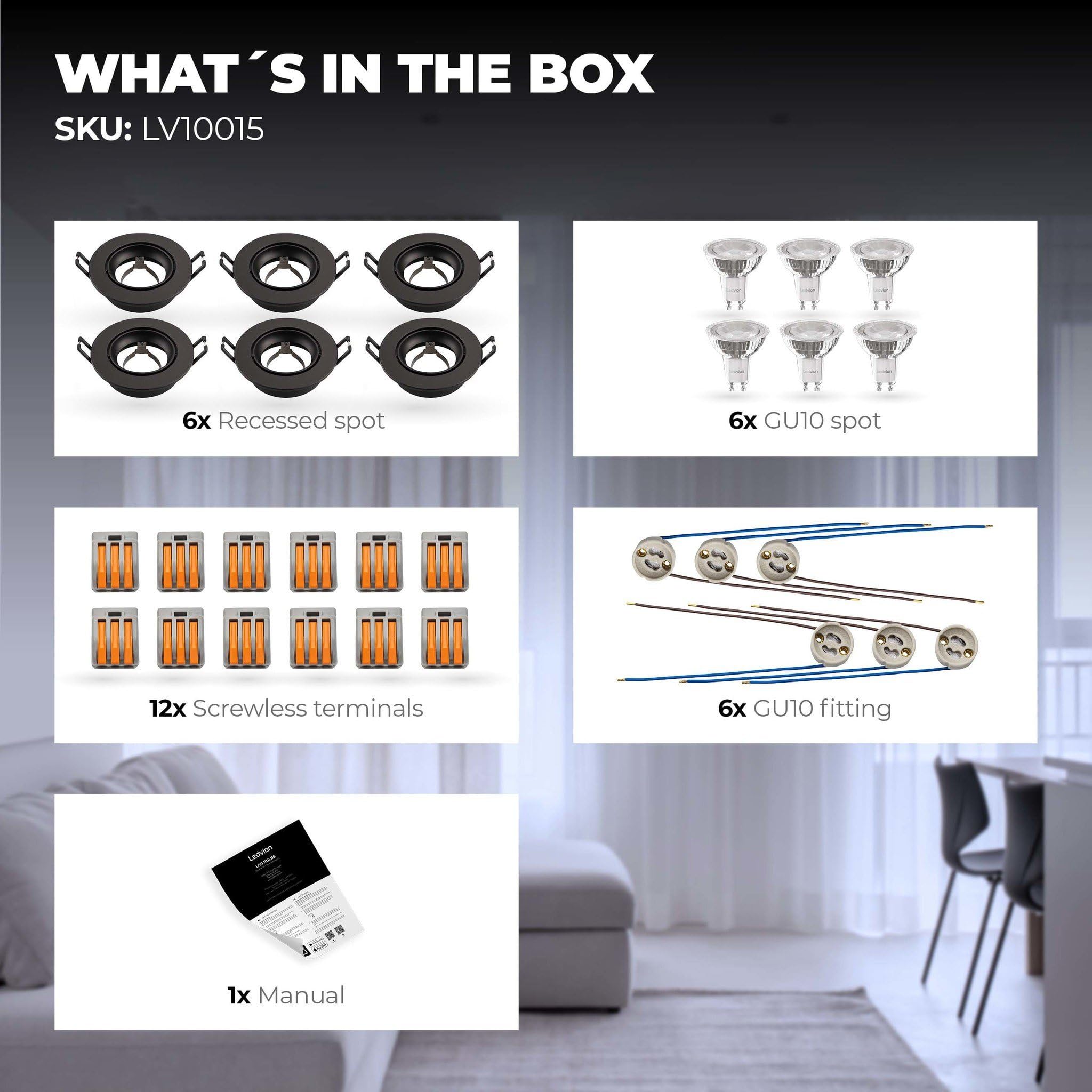 Ledvion - 6X Focos LED Inteligentes Empotrados Rio, Negro, Regulables, Redondo, RGBWW, 2 Años de Garantía
