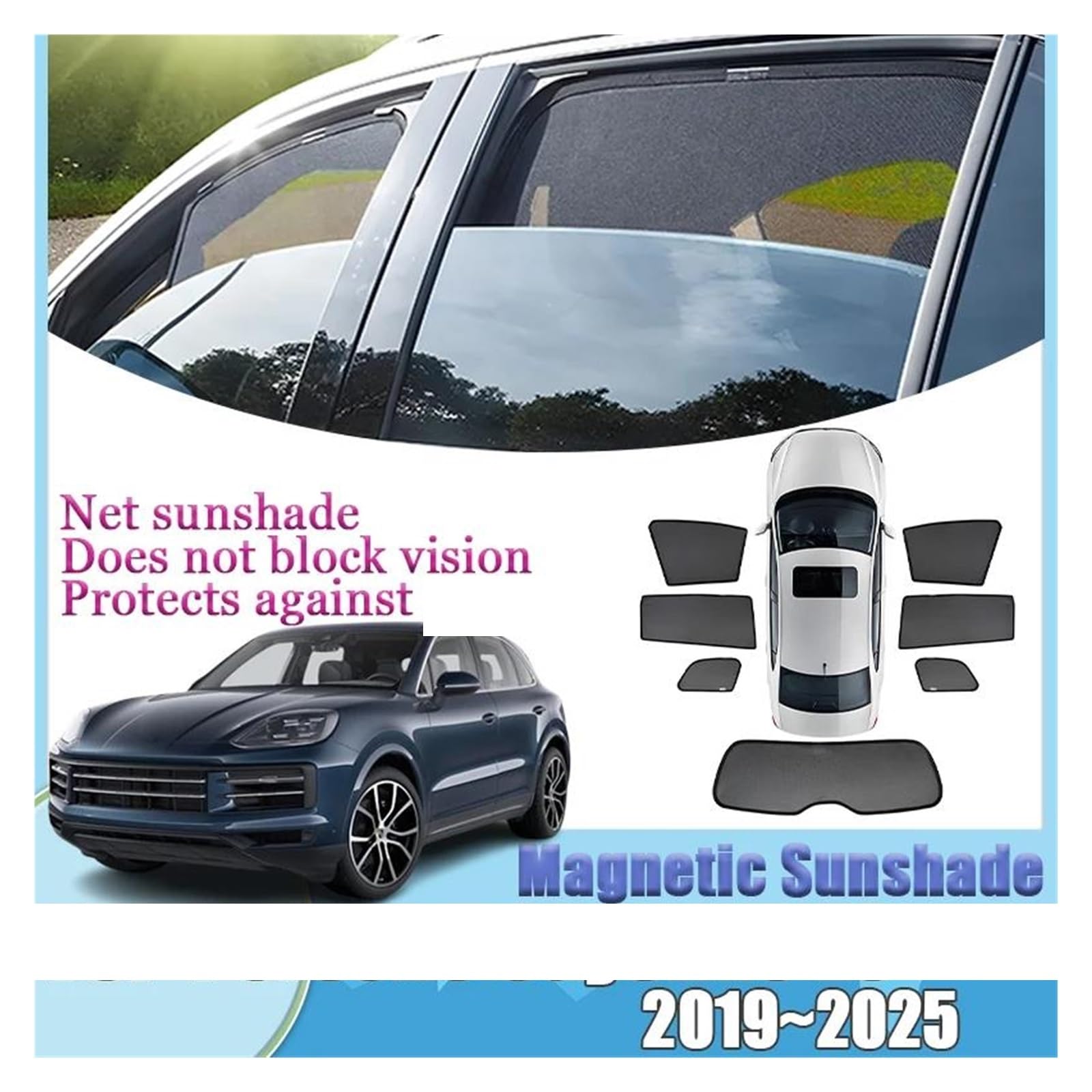 Parasol Coche Lateral Ventana Lateral Parasol Magnético para Parabrisas Y Viseras Laterales para Cayenne para E3 2019-2025 Cortinas Divisorias Coche(5PCS Set)